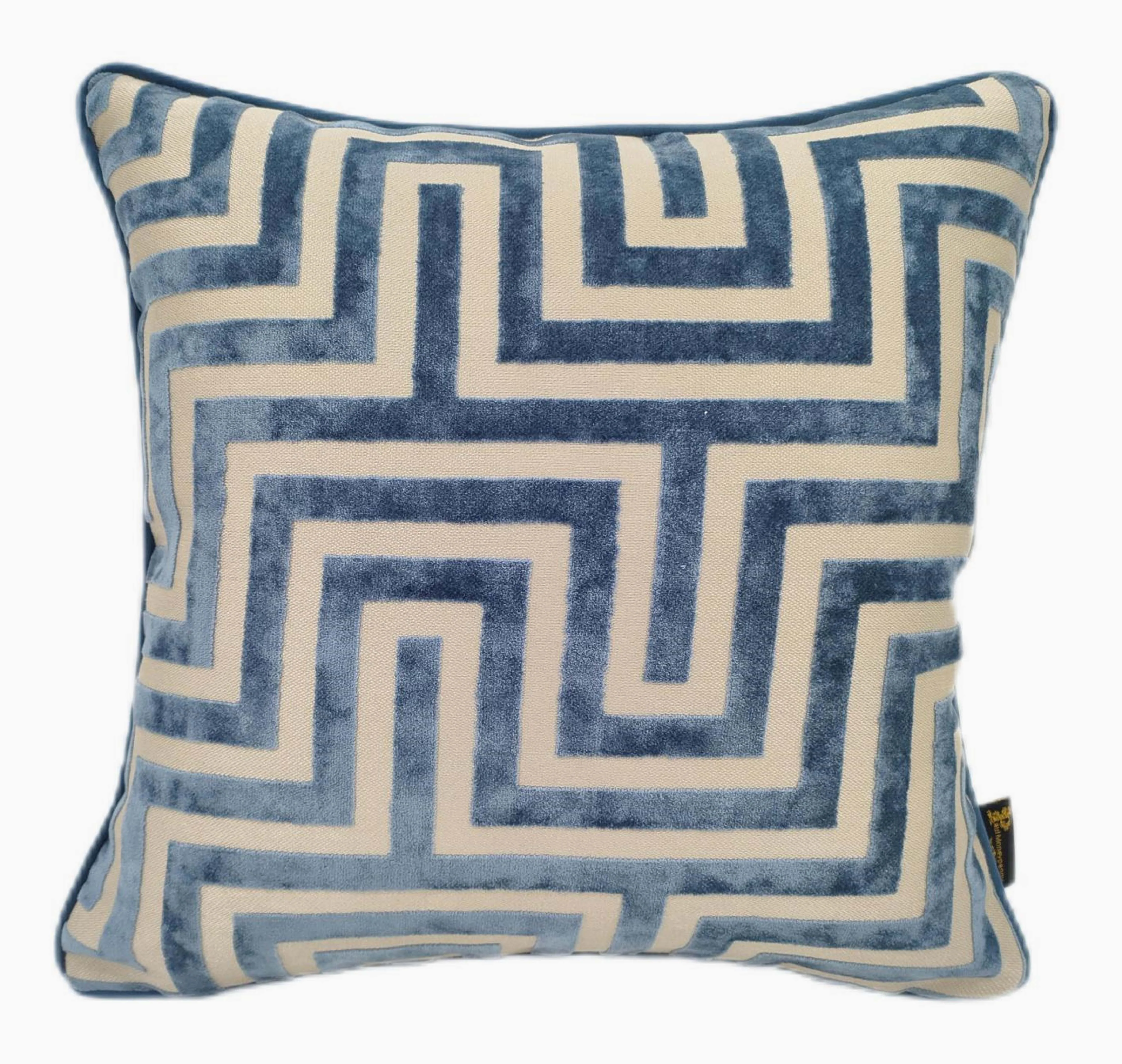 Abstract Cut Velvet Blue Square Cushion - DISC Amazing PM Cut Velvet Blue43x43CM Cushion