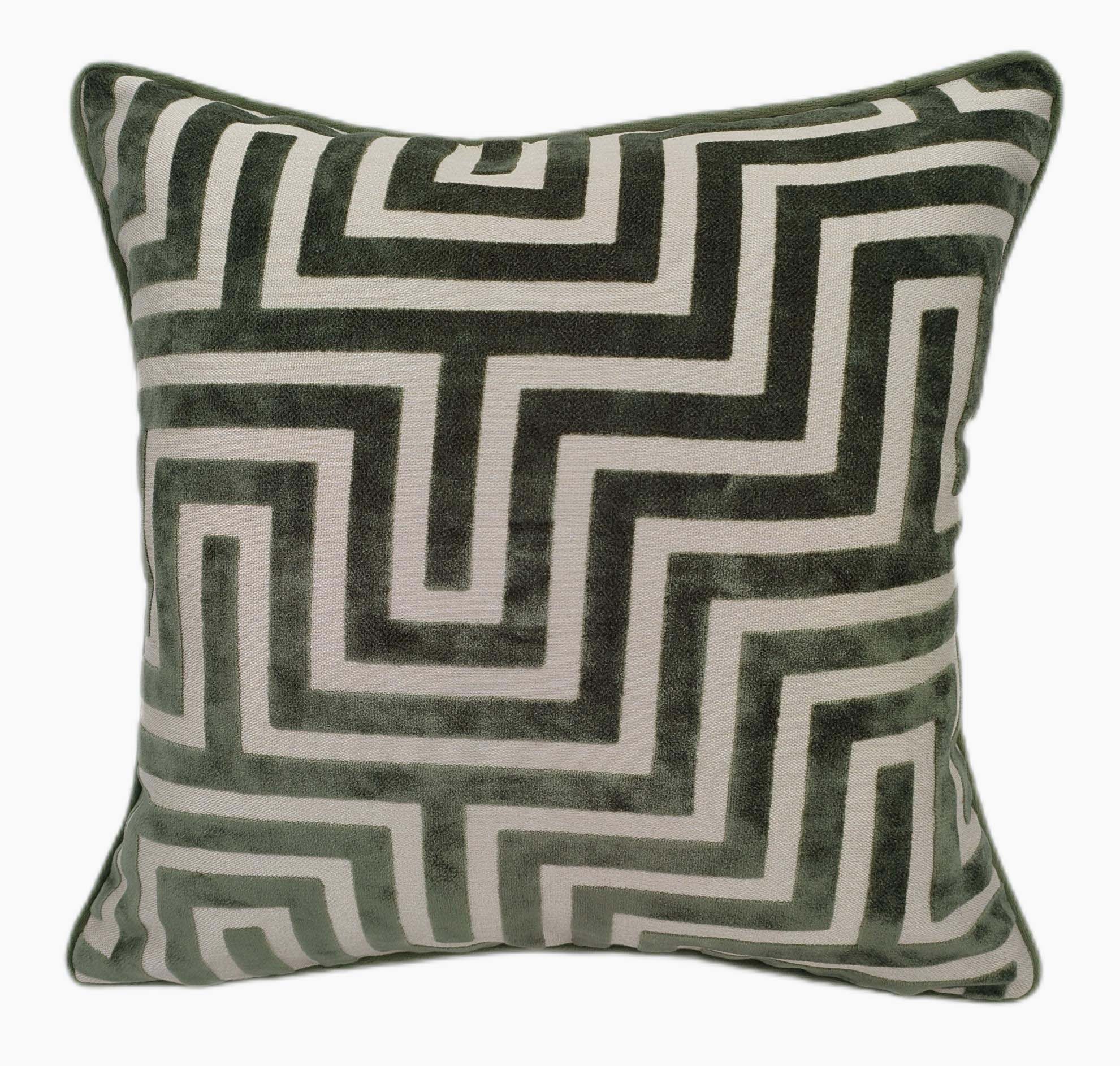Abstract Cut Velvet Green Square Cushion - Amazing PM Cut Velvet Sage 43x43CM Cushion