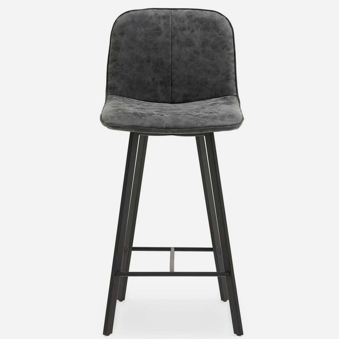 Akida Pair of Faux Concrete Bar Stools - Bar Stool - Pair Faux Concrete / Black Powder - Image 3
