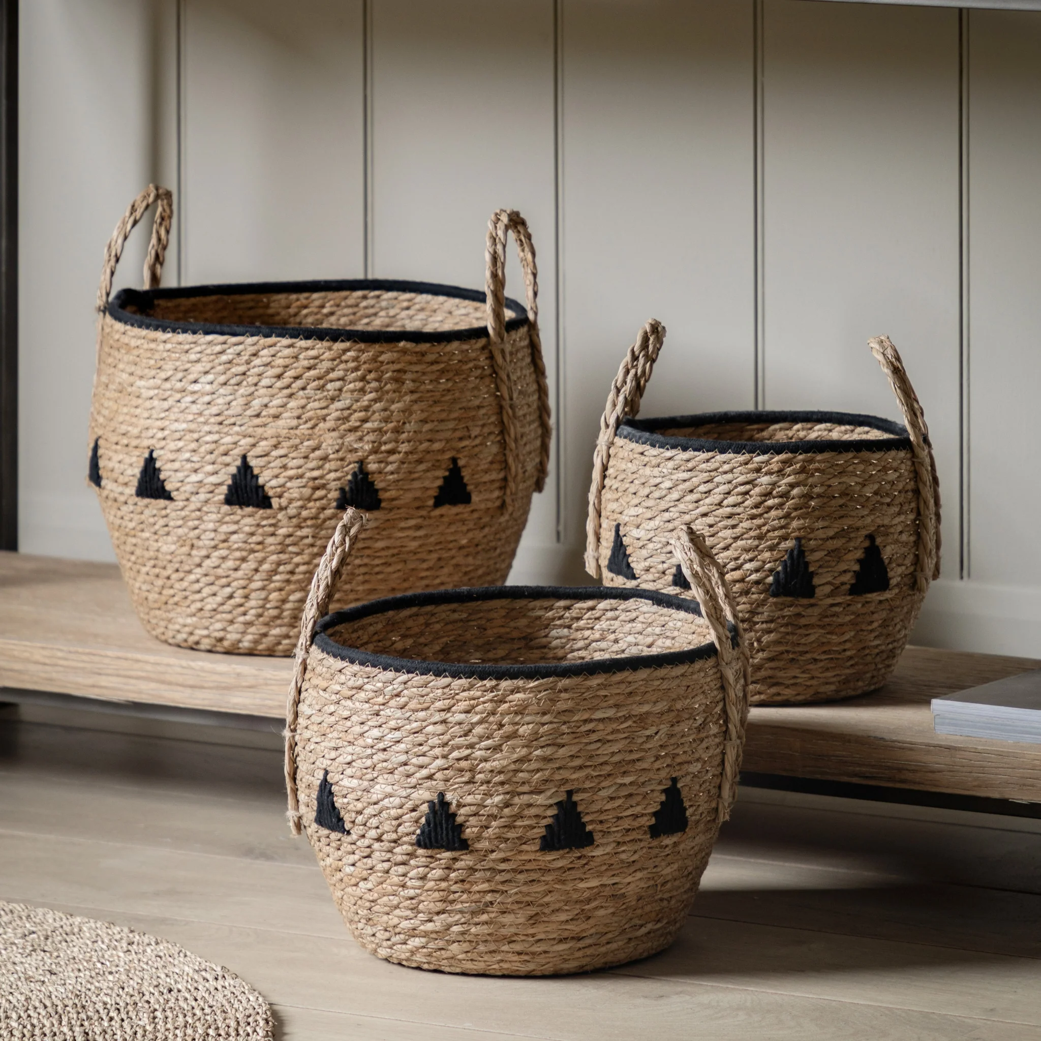 Alid Set Of 3 Natural And Black Baskets - Alid Baskets Natural & Black Set of 3