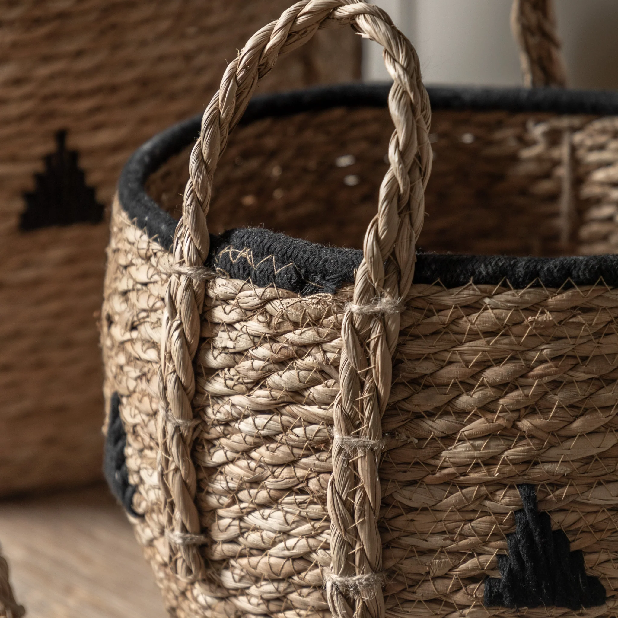Alid Set Of 3 Natural And Black Baskets - Alid Baskets Natural & Black Set of 3 - Image 2