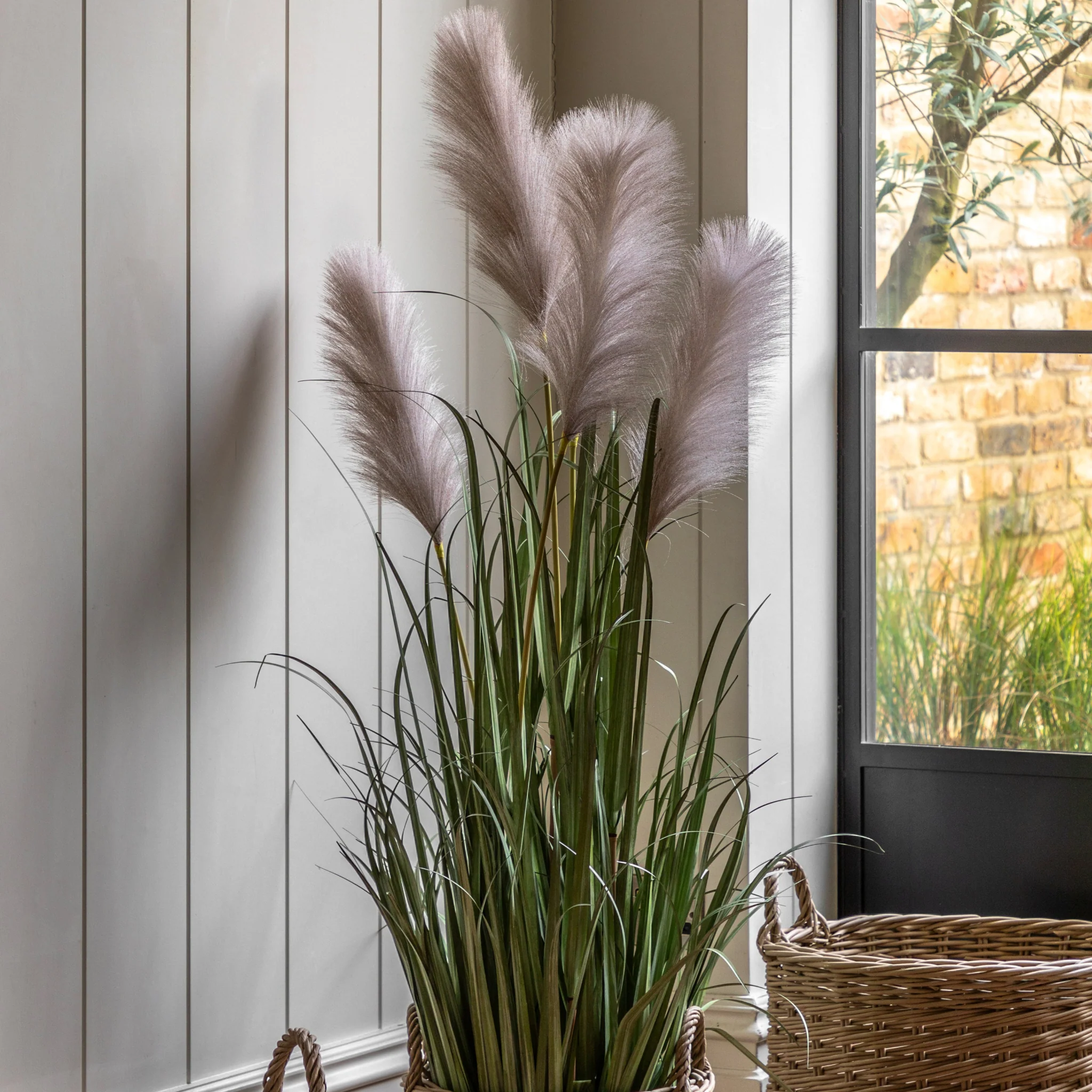 Artificial Potted Grass With Pampas - Potted Grass with Pampas Seed Heads 127CM