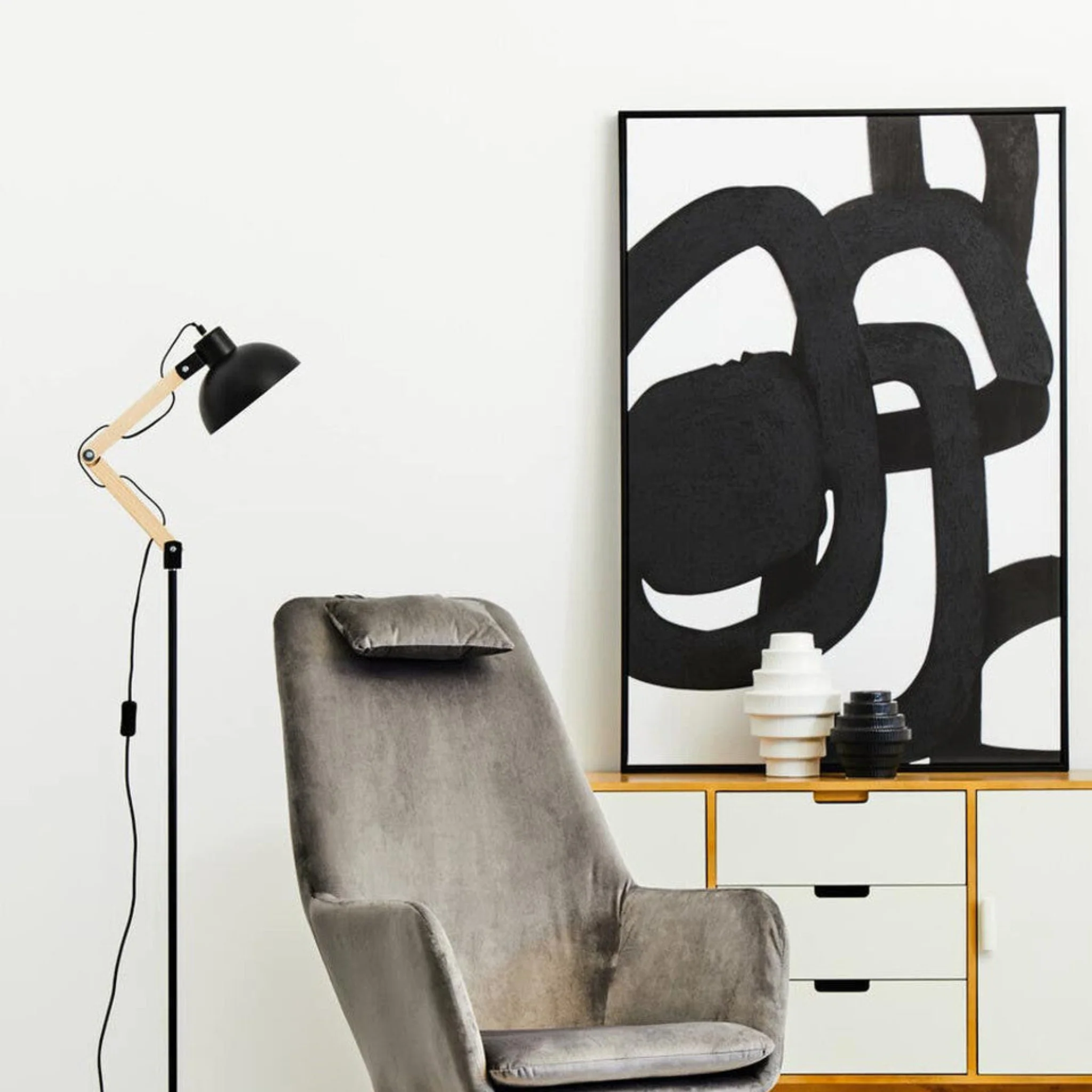 Astratto Set Of Two Black & White Abstract Wall Art - Astratto Set Of Two B&W Abstract Wall Art - Image 2