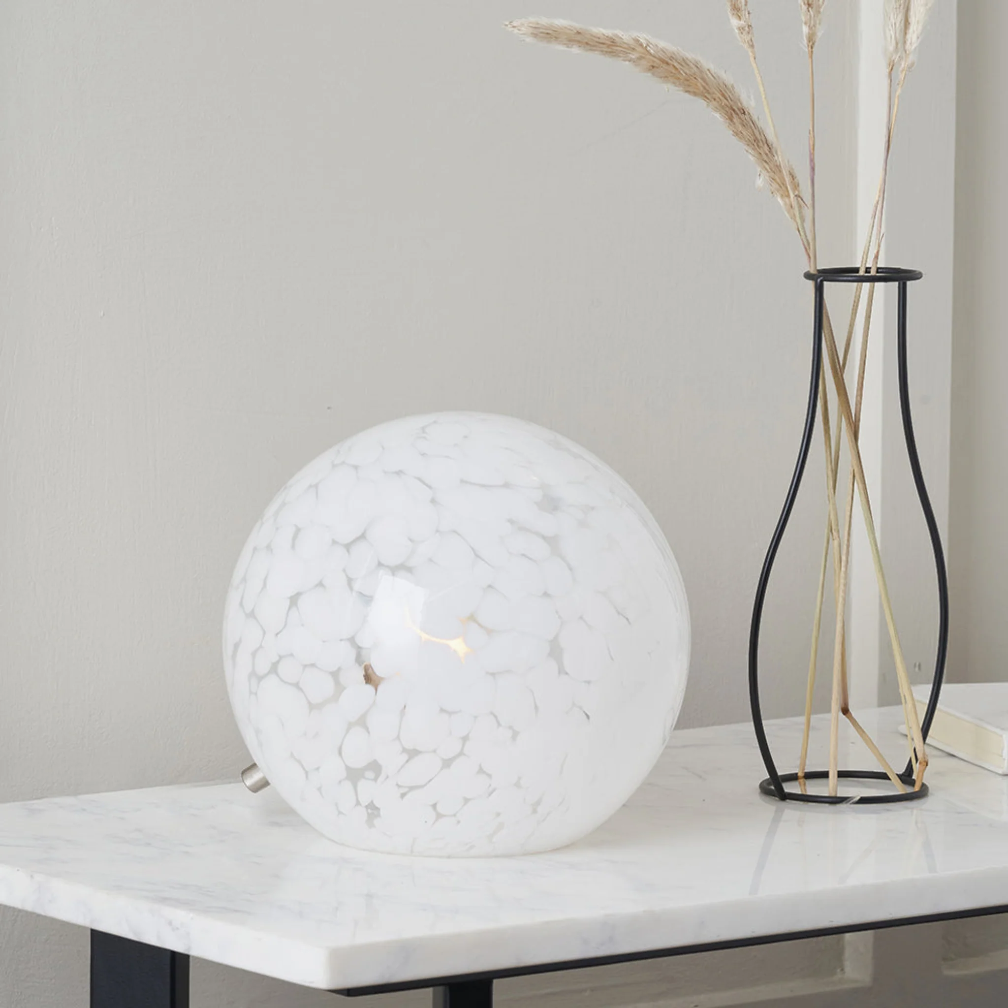 Aurora Speckled White Glass Spherical Table Lamp - Aurora Speckled White Glass Spherical Table Lamp