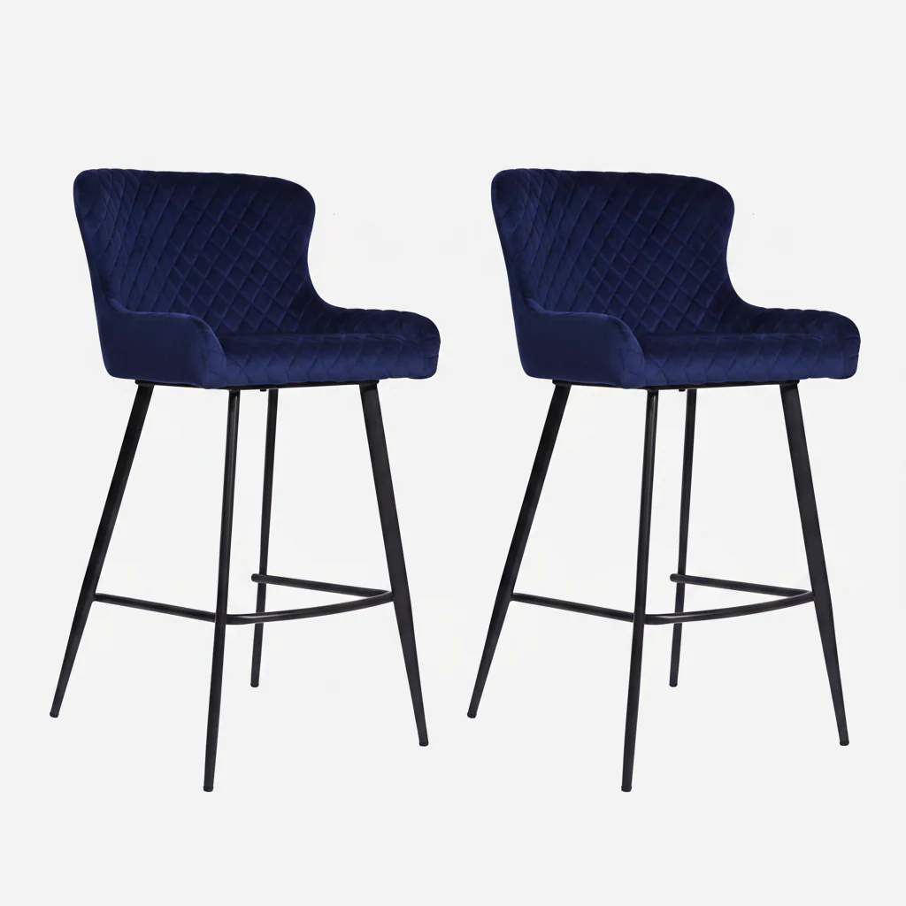 Avalon Pair of Blue Velvet Bar Stools - Bar Stool - Pair Blue Velvet