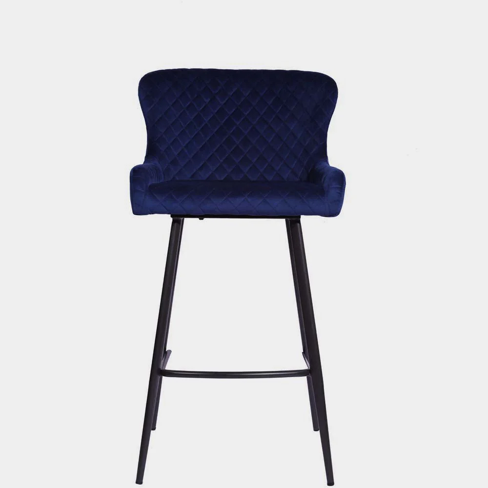 Avalon Pair of Blue Velvet Bar Stools - Bar Stool - Pair Blue Velvet - Image 2