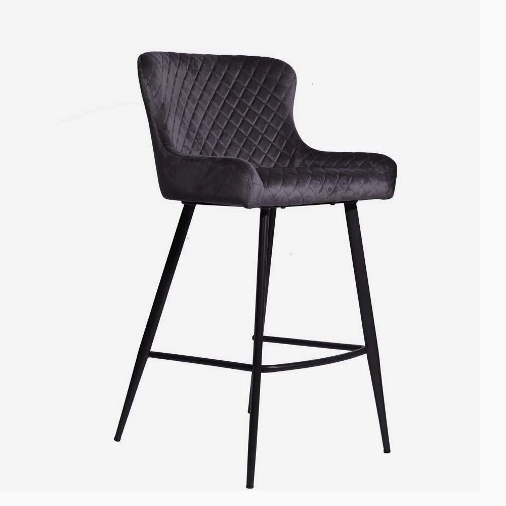 Avalon Pair of Grey Velvet  Bar Stools - Bar Stool - Pair Grey Velvet - Image 3