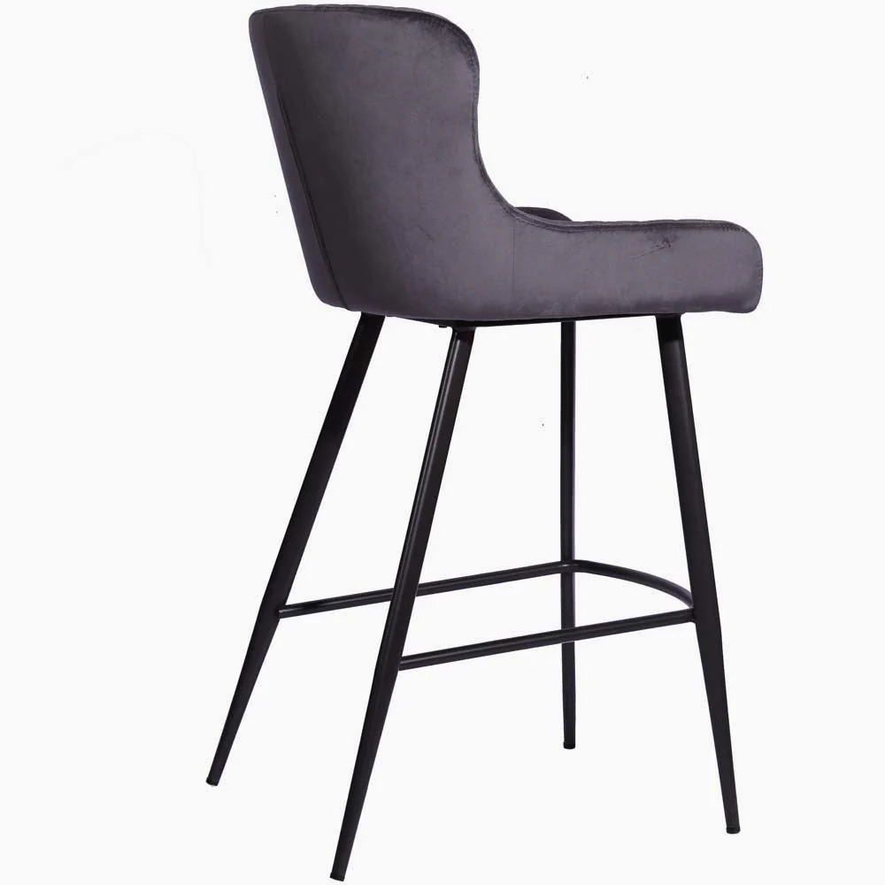 Avalon Pair of Grey Velvet  Bar Stools - Bar Stool - Pair Grey Velvet - Image 4