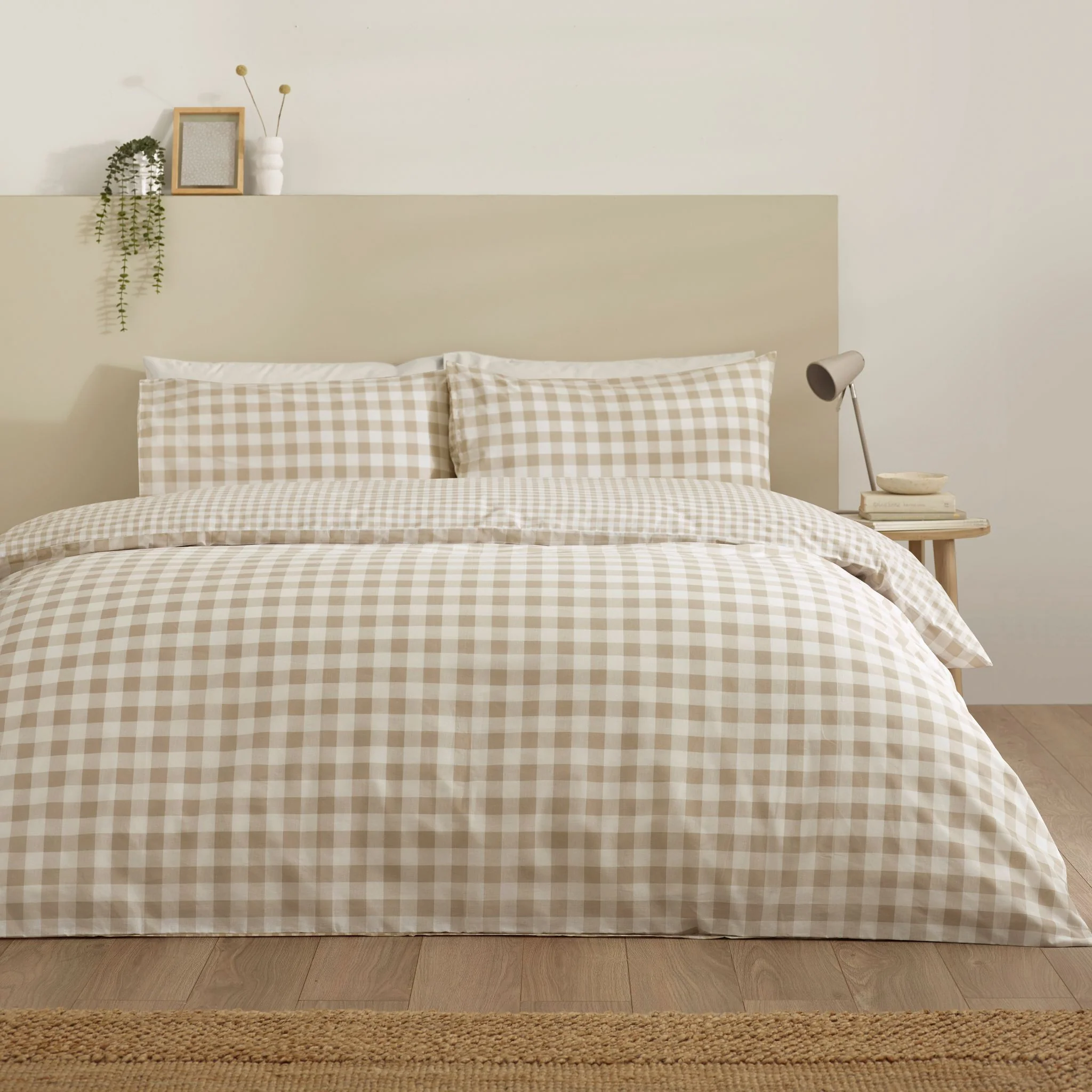 Catherine Lansfield Bamford Gingham Cream Check Duvet Set - Bamford Gingham Natural Check Duvet Set King - Image 2
