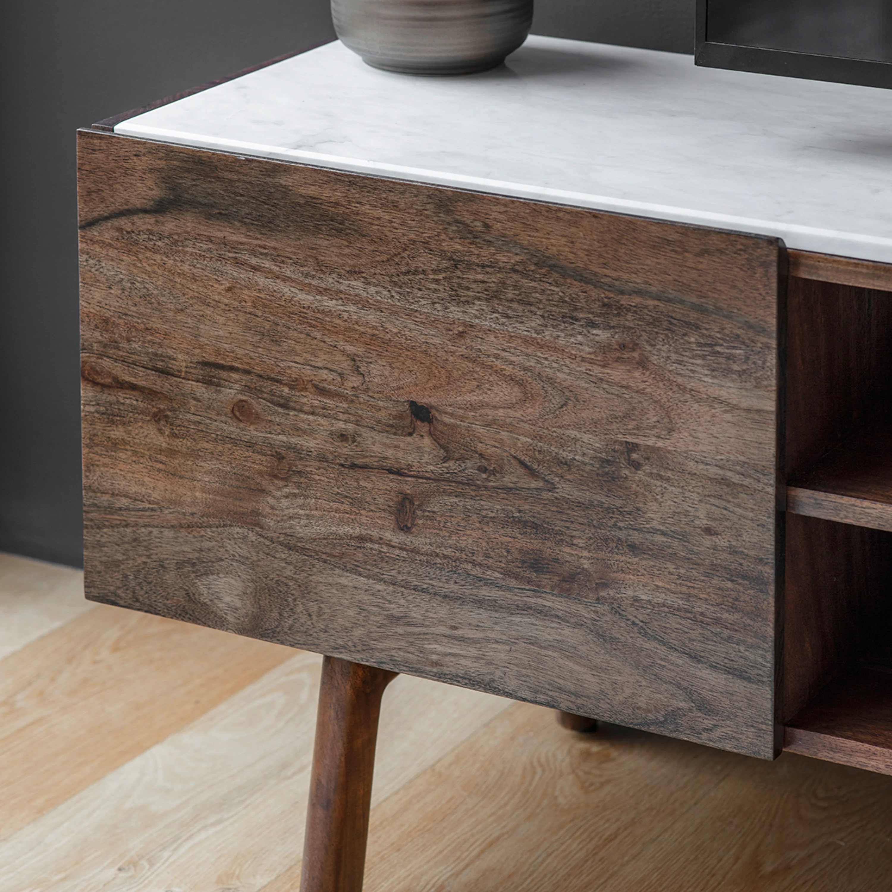 Barcelona Media Cabinet - Media Cabinet Dark Wood / Marble - Image 3