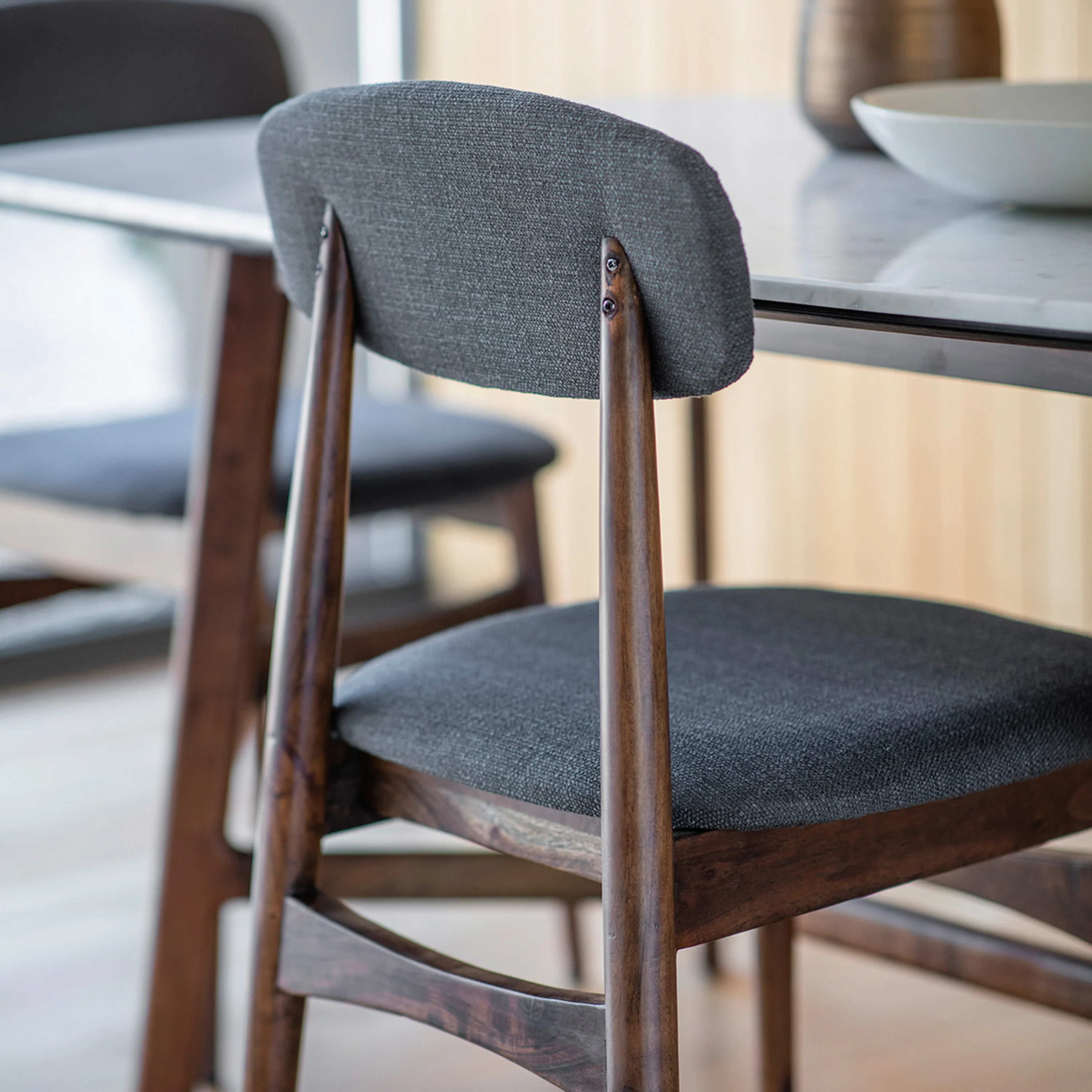 Barcelona Pair of Dining Chairs - Dining Chair - Pair Dark Wood / Grey - Image 3