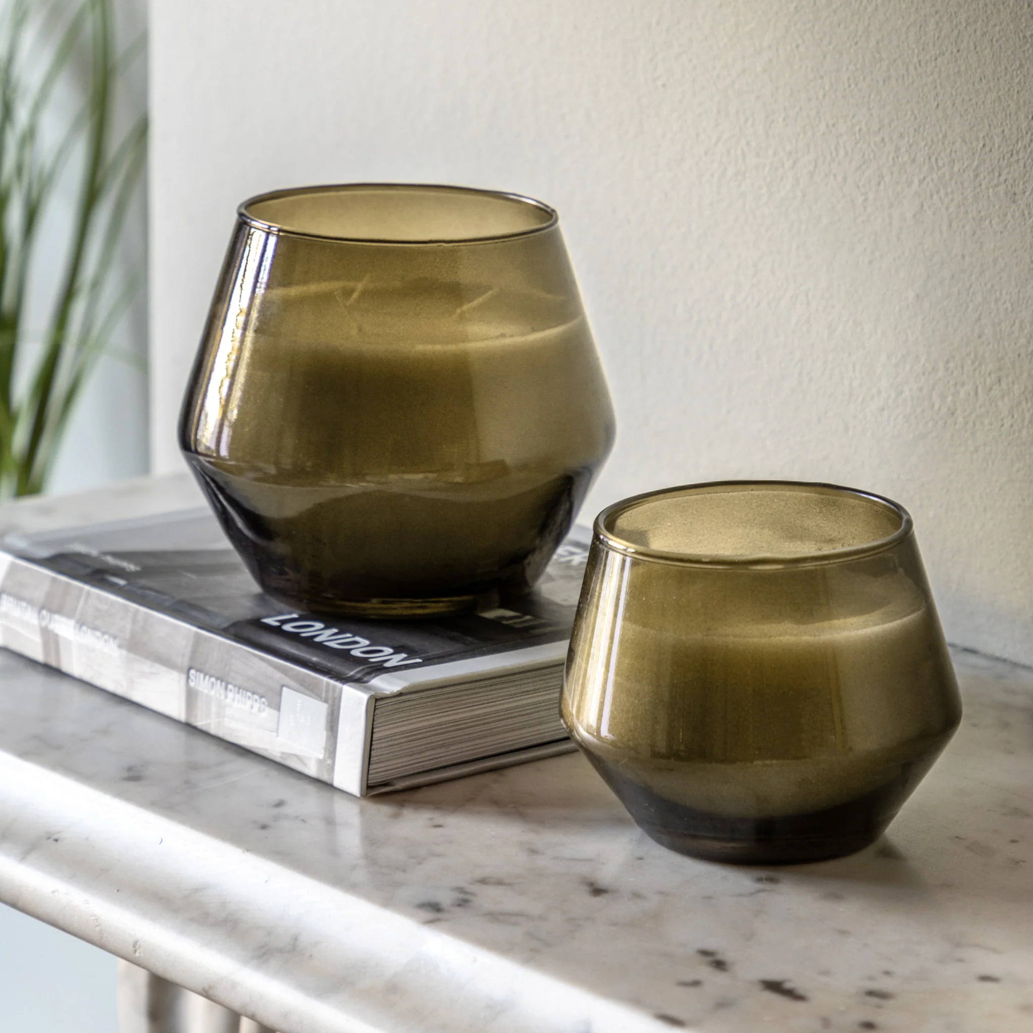 Basil & Manderin Glass Candle Large Set of 2 - Basil & Manderin Glass Candle Large Set of 2