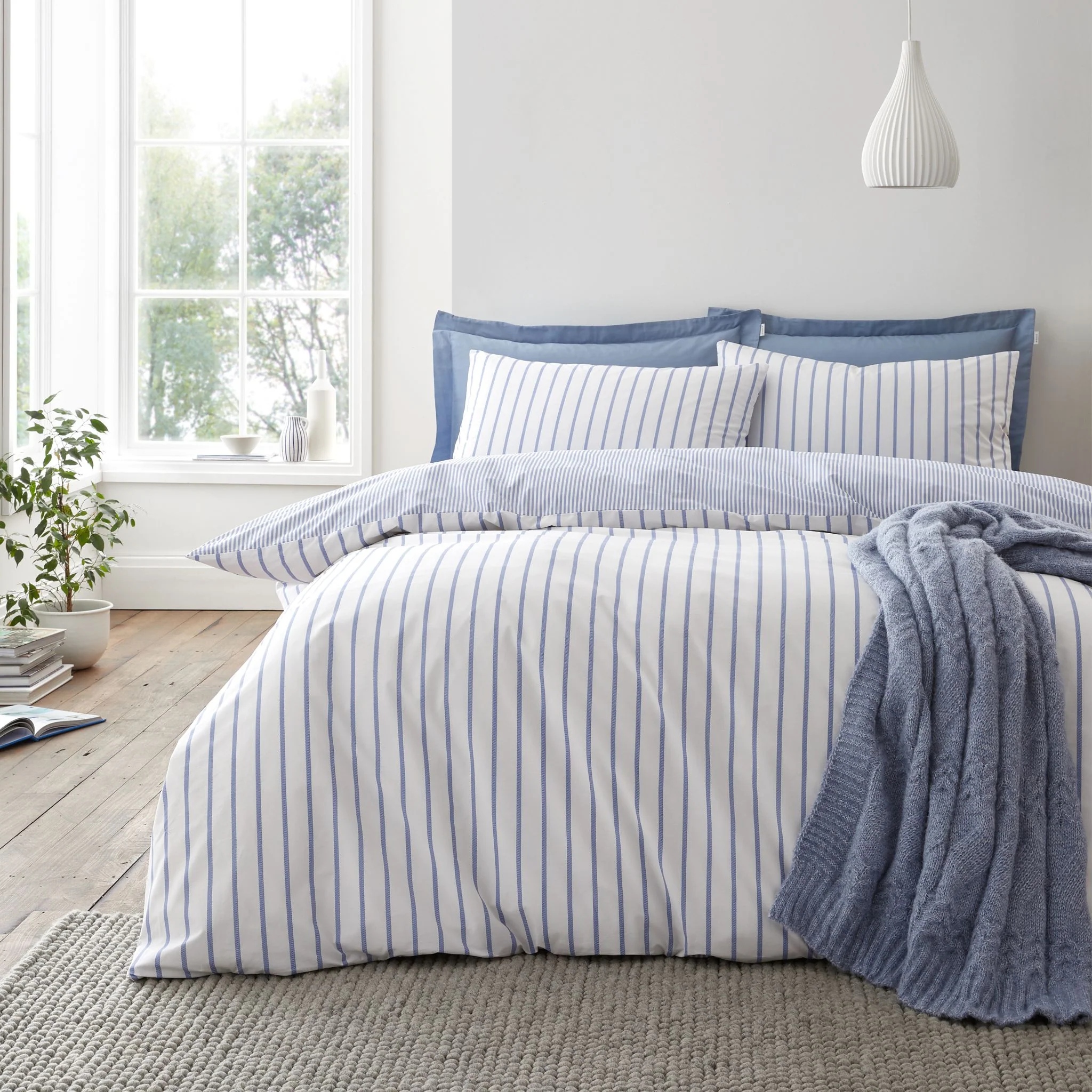Bianca Hampton Stripe Blue Duvet Set - Hampton Stripe Super King Duvet Set Blue