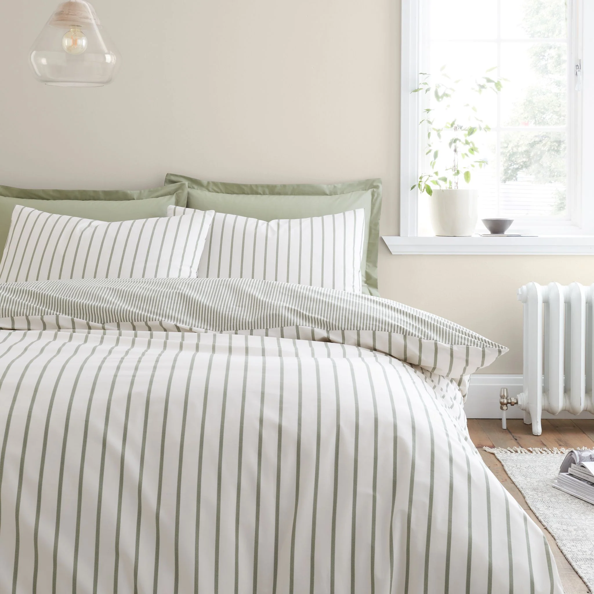 Bianca Hampton Stripe Green Duvet Set - Hampton Stripe Double Duvet Set Green