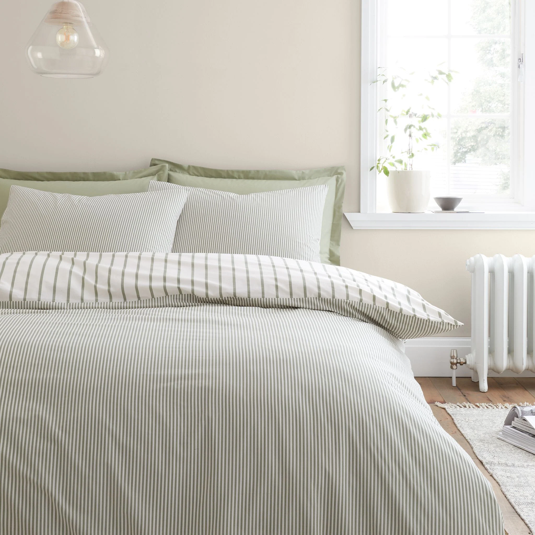 Bianca Hampton Stripe Green Duvet Set - Hampton Stripe Double Duvet Set Green - Image 2