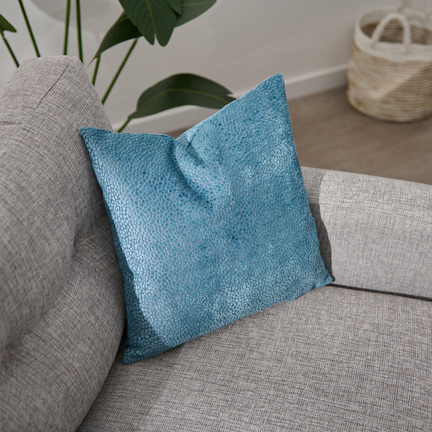 Bingham Velvet Blue Square Cushion - DISC Cut Velvet Bingham Dots Cushion 43X43 Blue