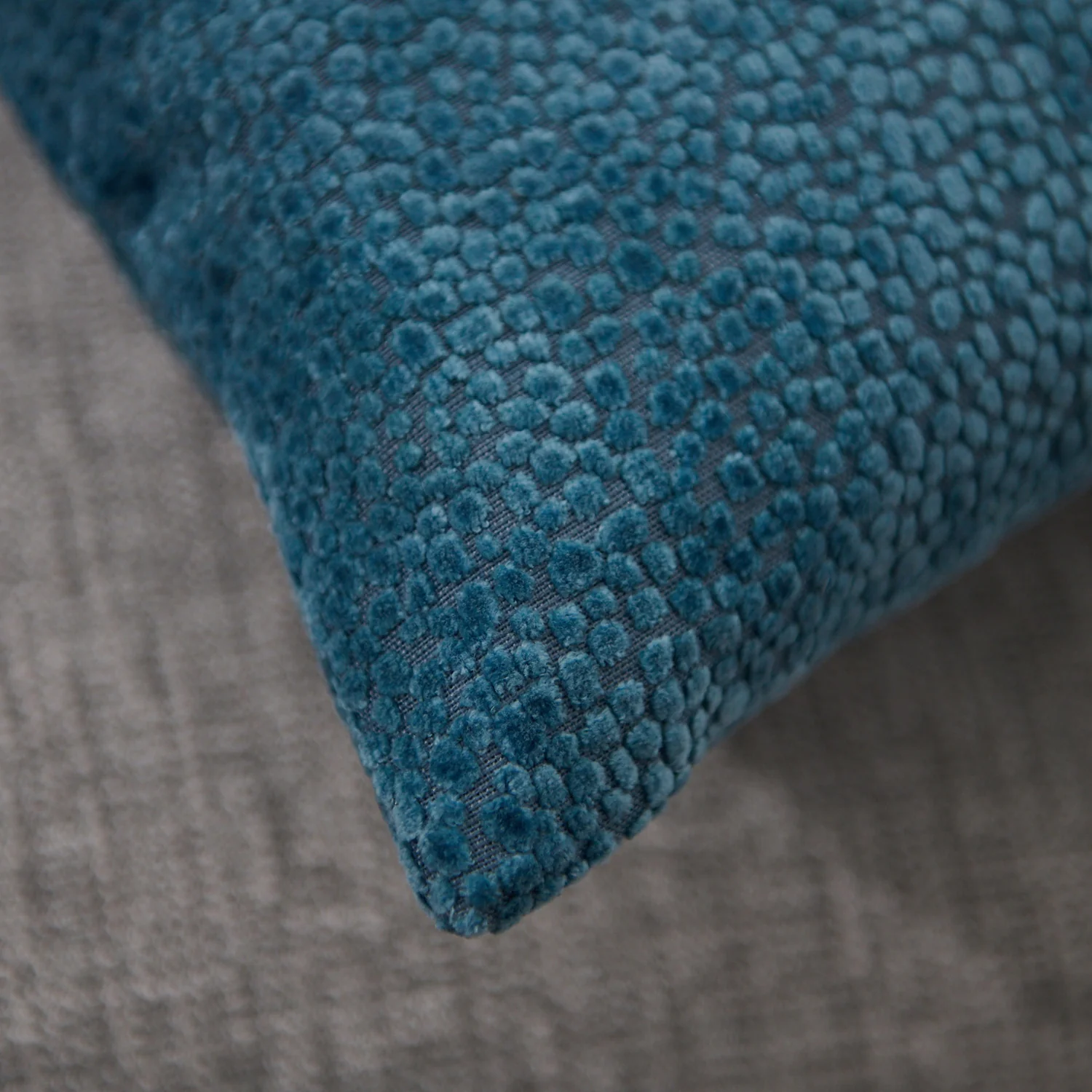 Bingham Velvet Blue Square Cushion - DISC Cut Velvet Bingham Dots Cushion 43X43 Blue - Image 2