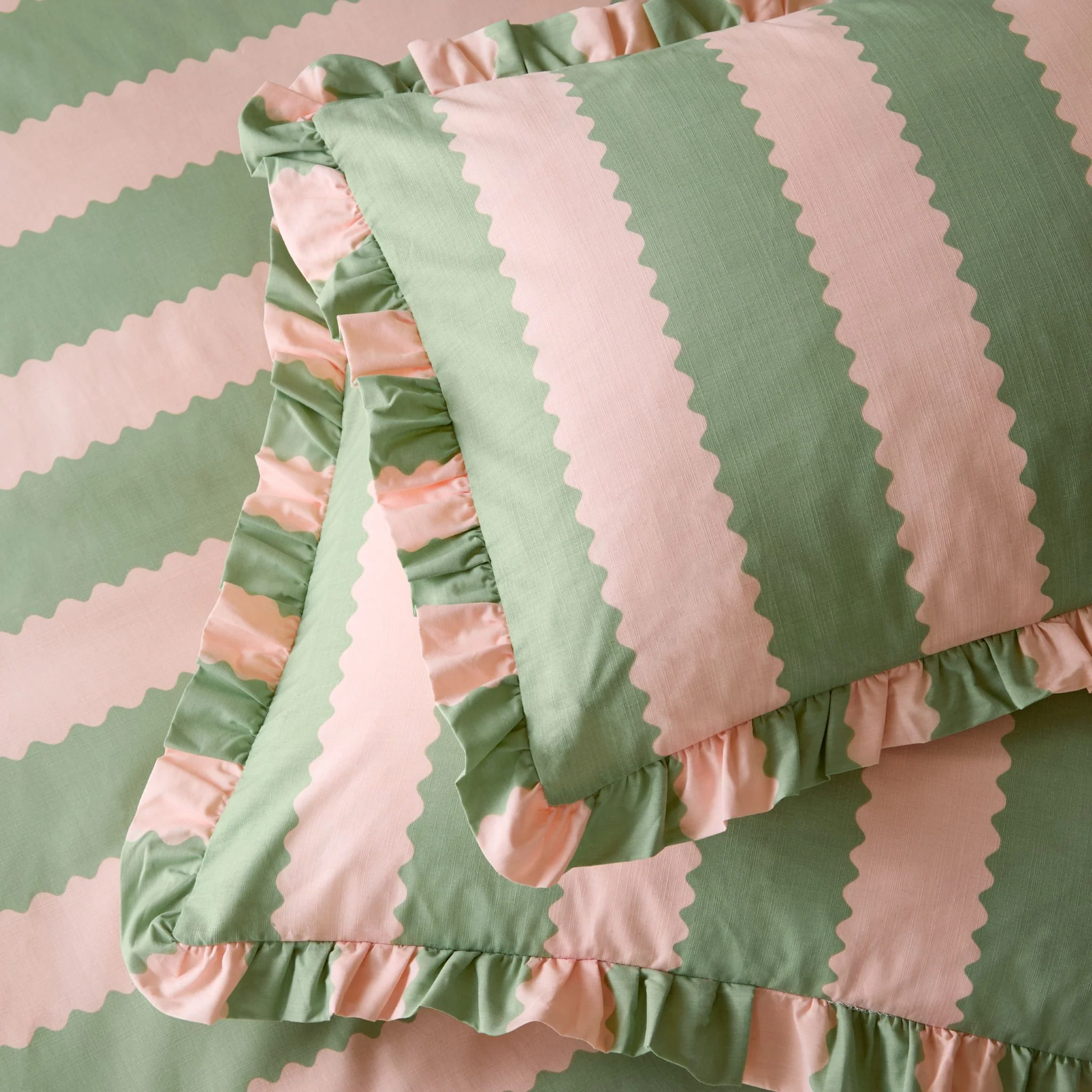 Birdie Stripe Ruffle Pillowcase Pair - Birdie Stripe Ruffle Pillowcase Pair Pink/Green