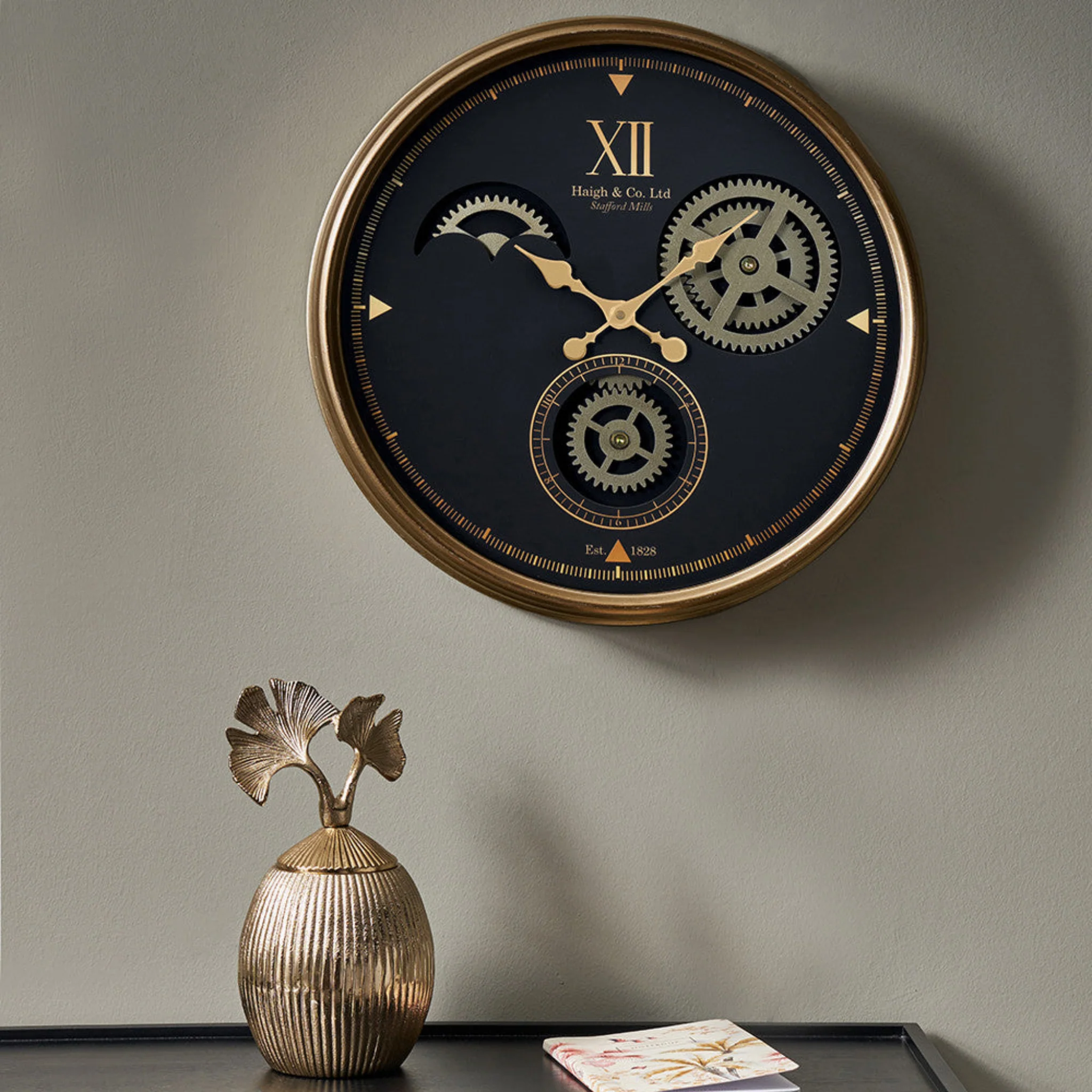 Black and Champagne Metal Cogs Wall Clock - Image 2