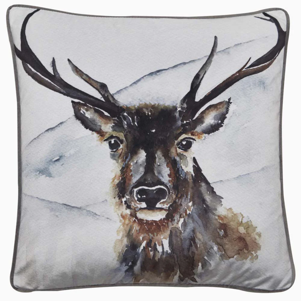 Boris Printed Winter Stag Square Cushion - DISC Boris Printed Winter tag Velvet 45x45CM Cushion