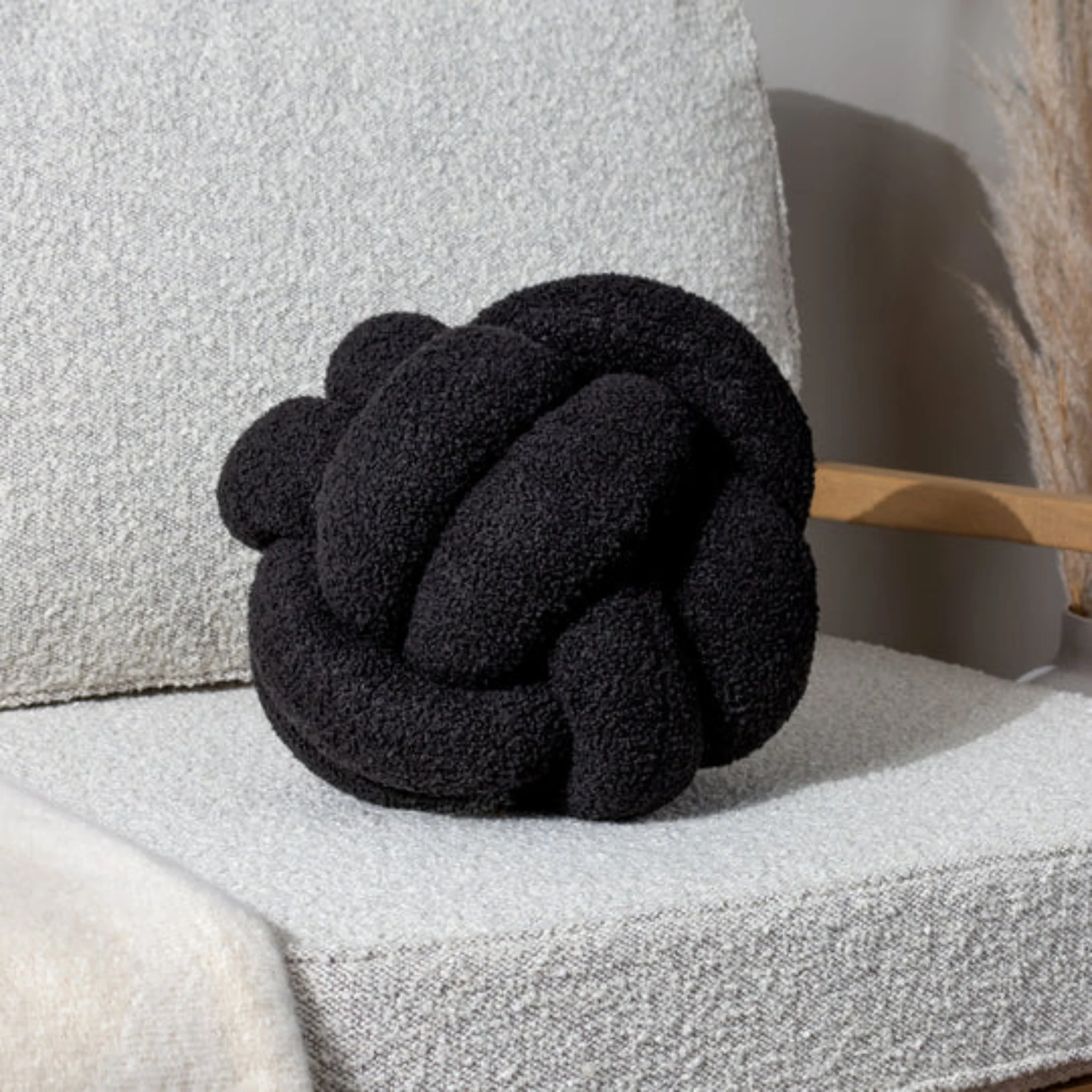 DISC Boucle Knot Fleece Cushion Black