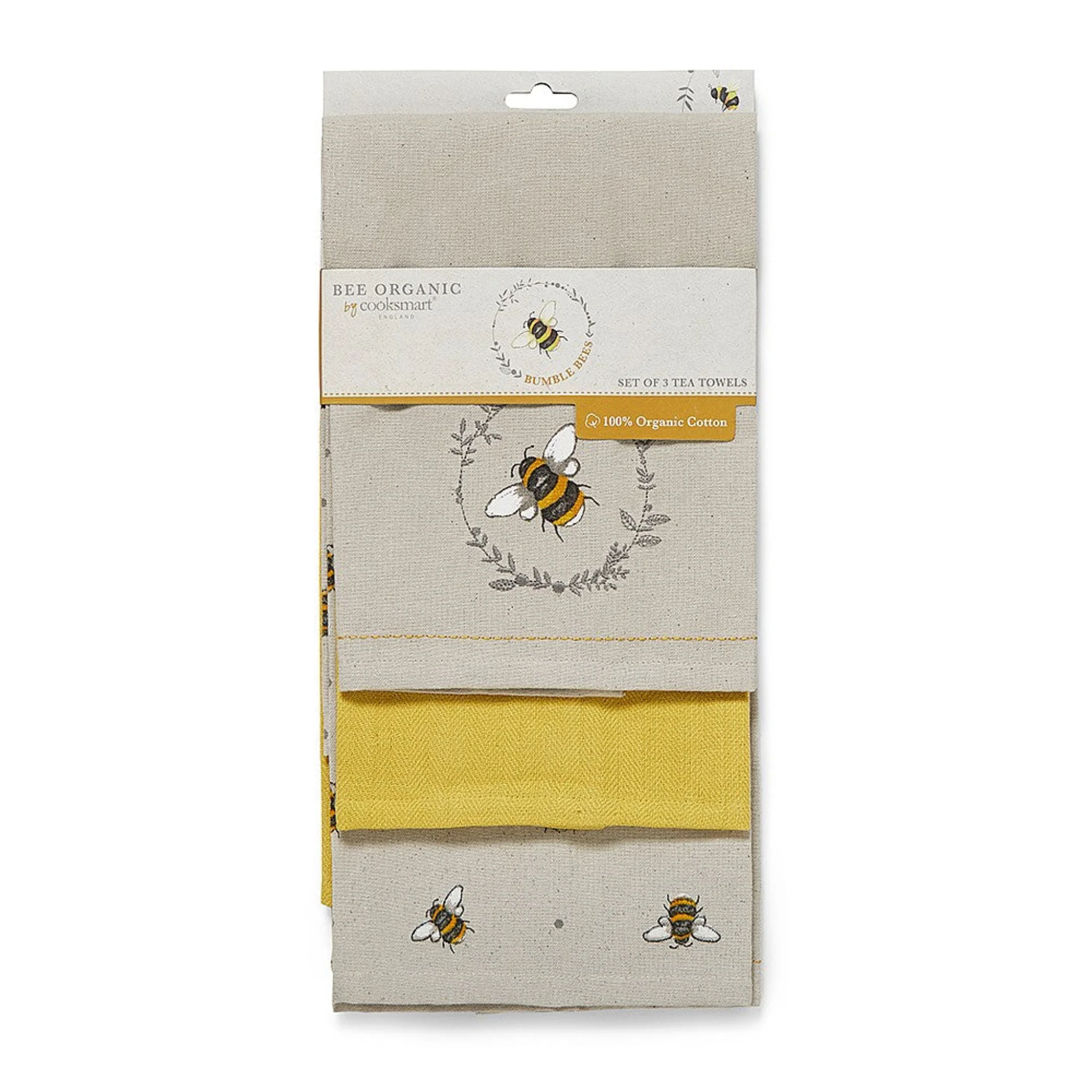 Bumble Bees 3 Pack Tea Towels - Bumble Bees 3 Pack Tea Towels - Organic Cotton - Image 2