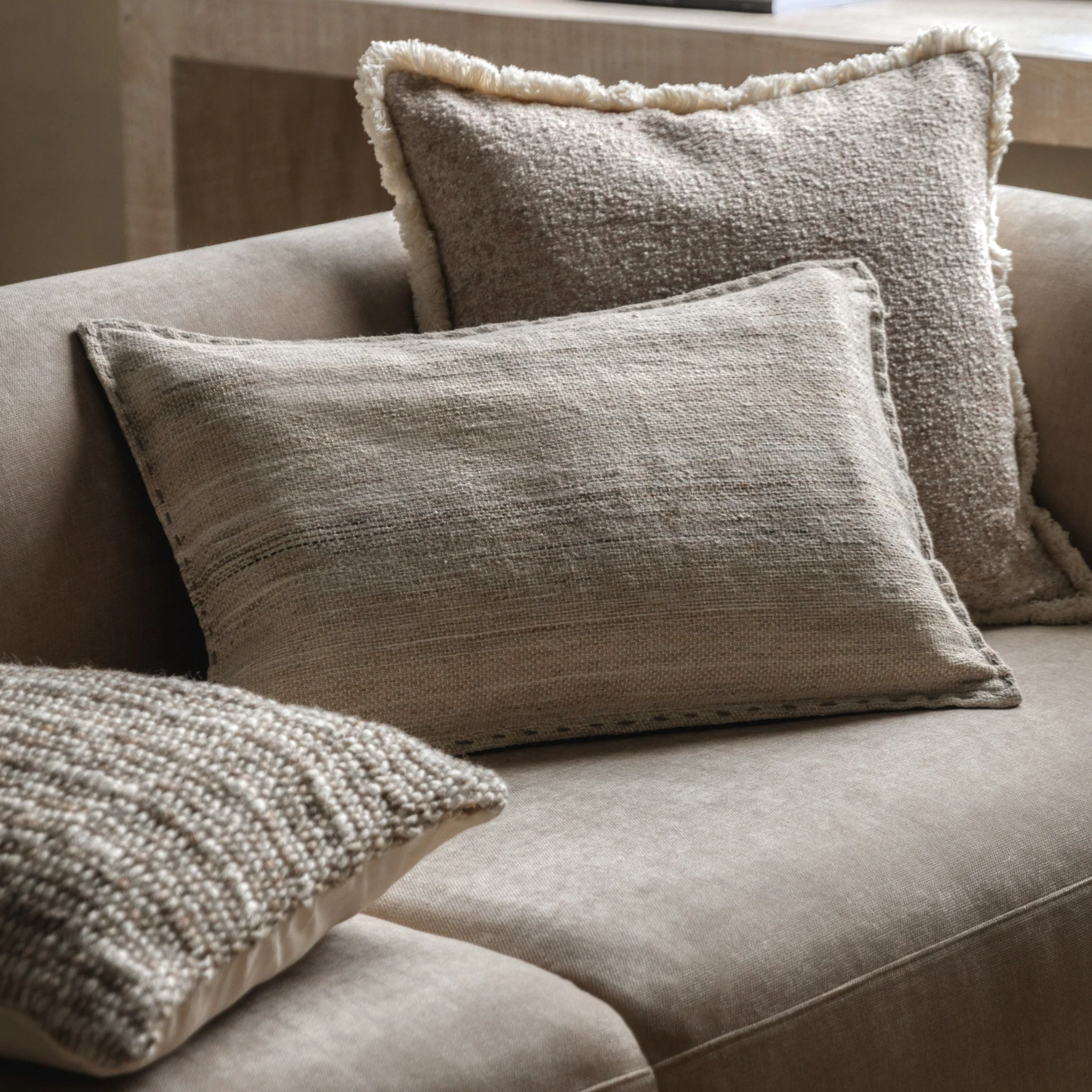 Cardham Stitched Cushion - Cardham Stitched Cushion Ecru 40x60CM
