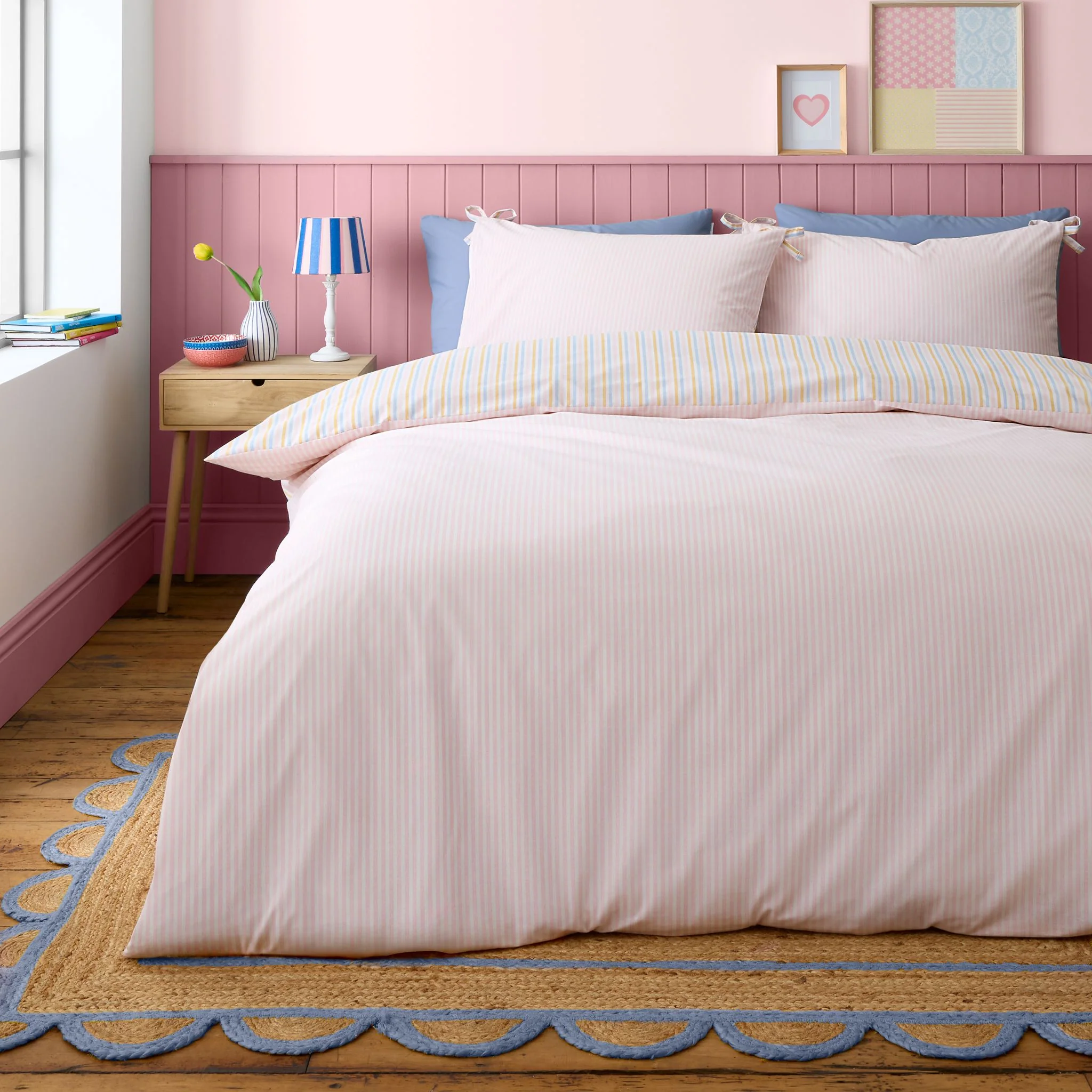Catherine Lansfield Brighton Stripe Duvet Set Pastel - DISC Brighton Stripe Double Duvet Set Pastel - Image 2