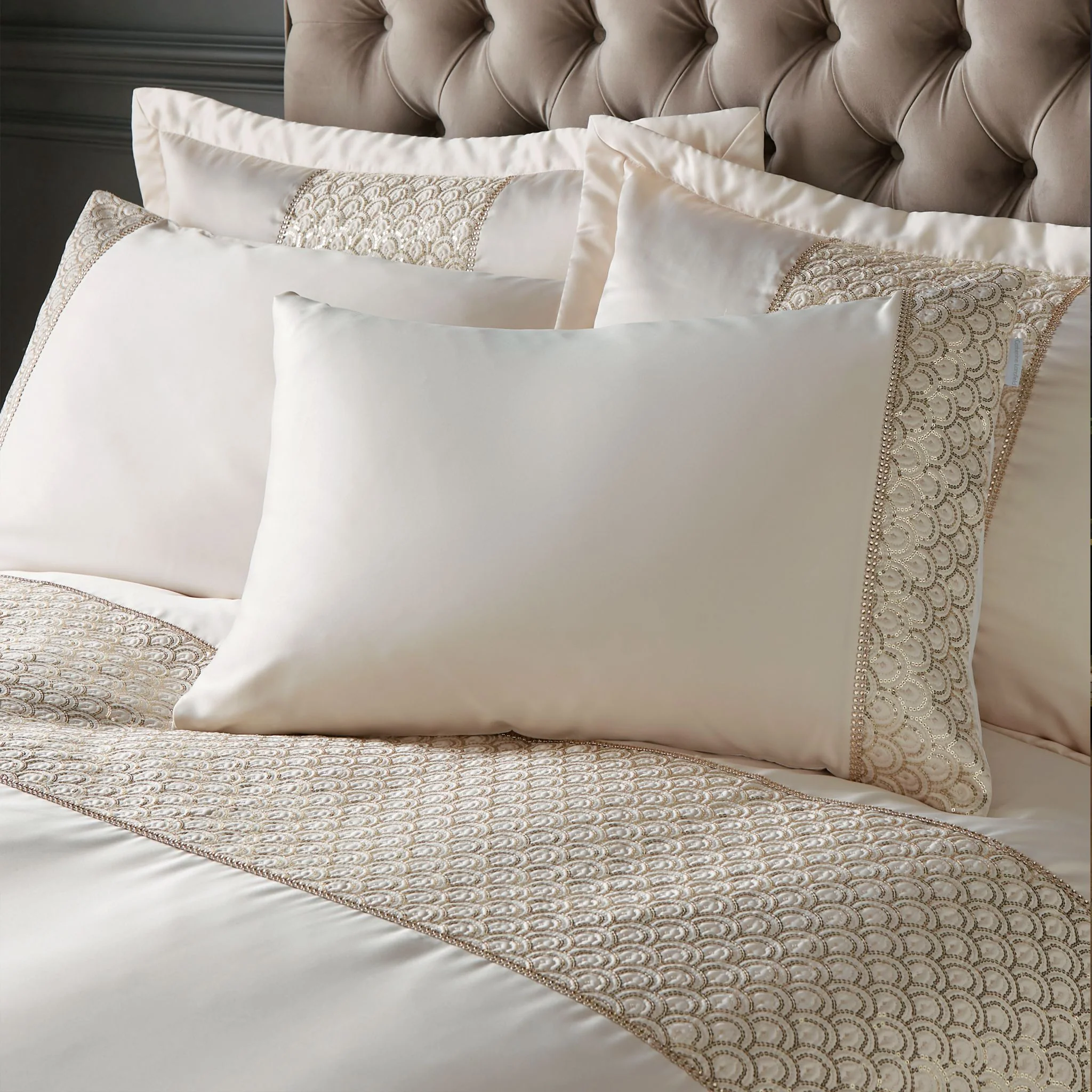 Catherine Lansfield Deco Sequin Champagne Duvet Set - Deco Sequin Champagne Double Duvet Set - Image 2