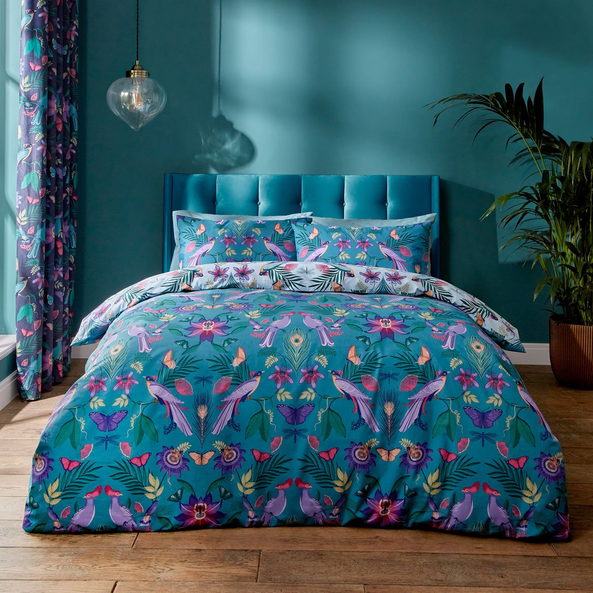 Catherine Lansfield Mya Tropical Birds Duvet Set - Mya Tropical Birds Double Duvet Set Duck Egg - Image 2