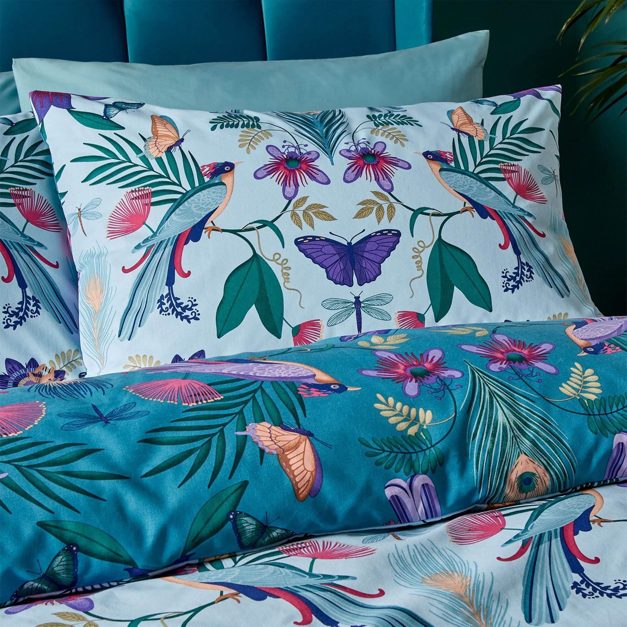 Catherine Lansfield Mya Tropical Birds Duvet Set - Mya Tropical Birds Double Duvet Set Duck Egg - Image 4