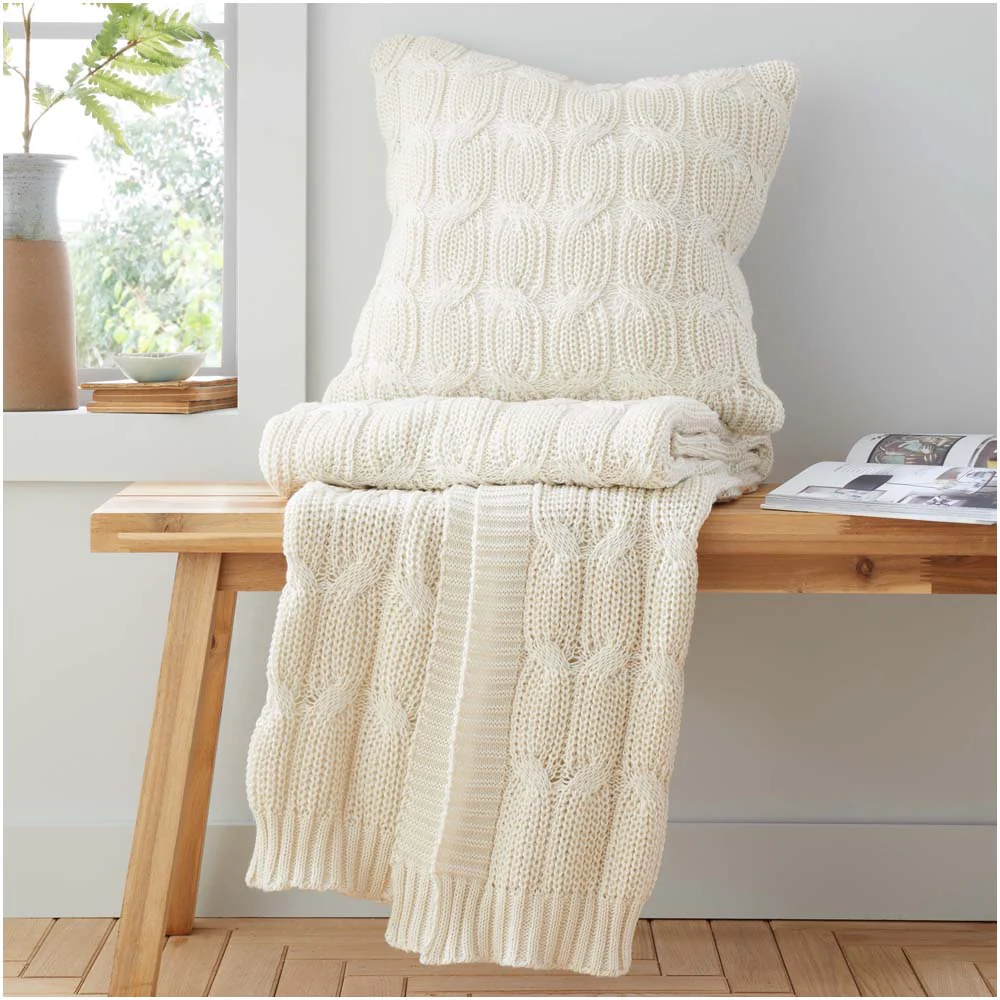 Chunky Marl Knit Cream Throw - Chunky Marl Knit Cream Throw 130x170CM - Image 5