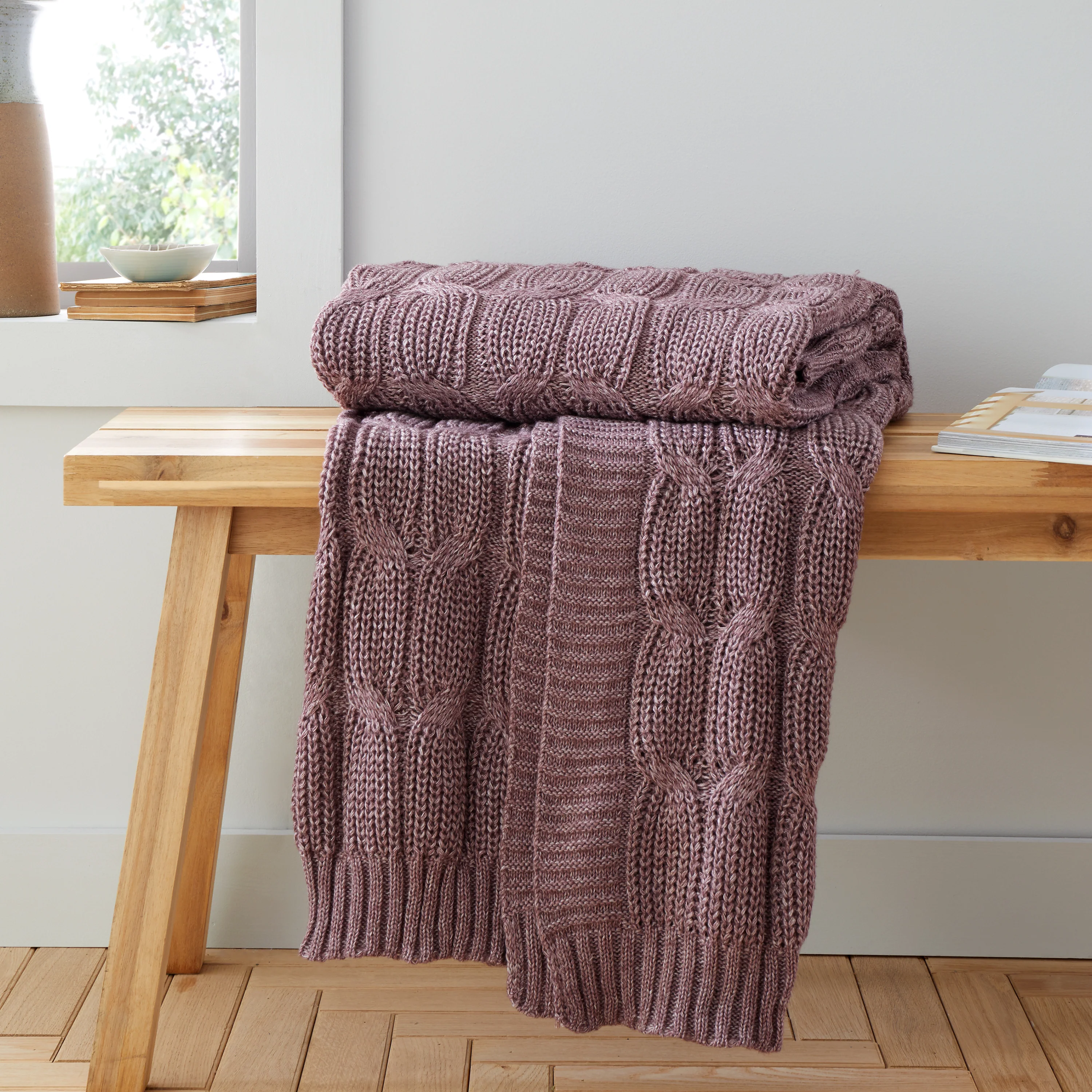 Chunky Marl Knit Purple Throw - Chunky Marl Knit Plum Throw 130x170CM