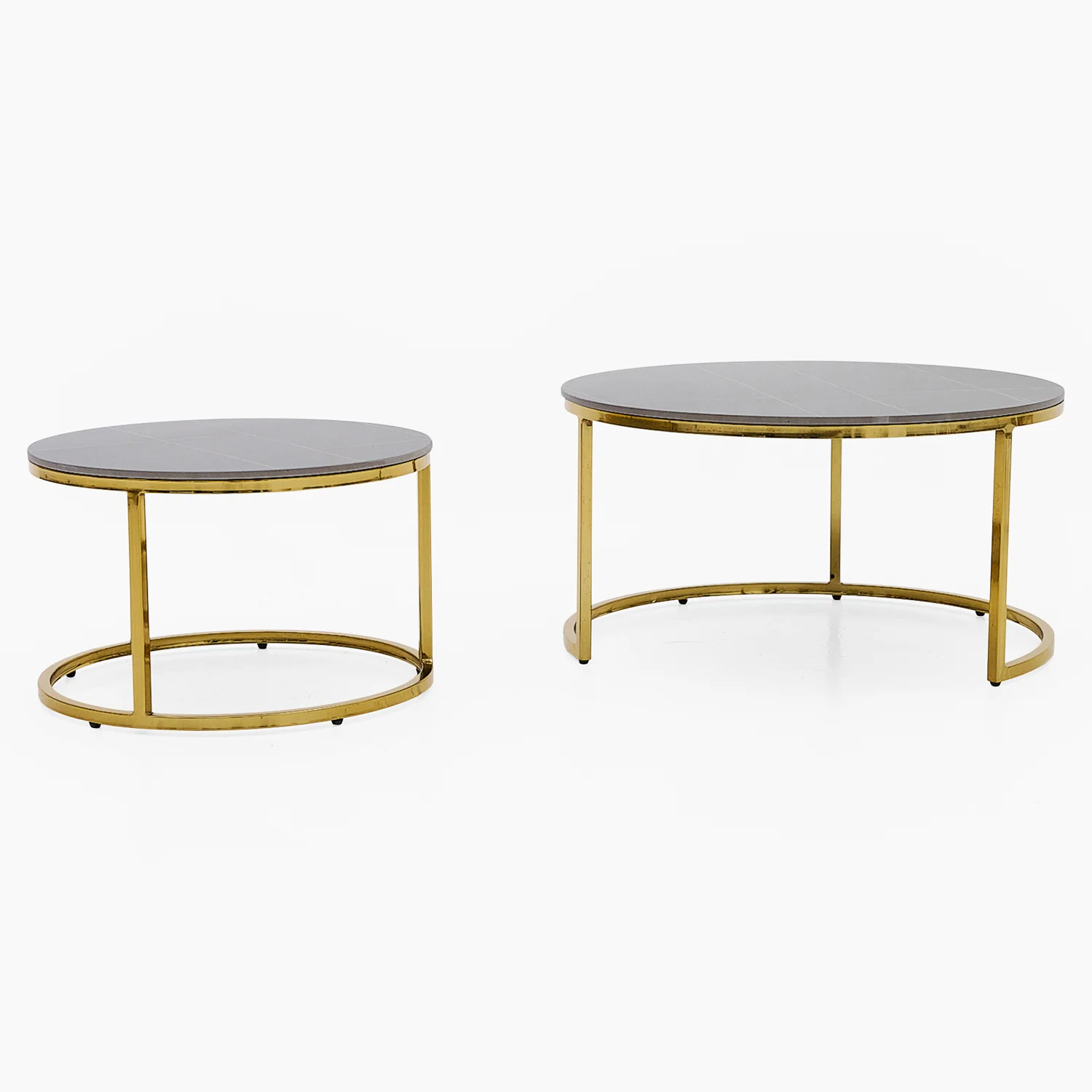 Circo Round Nest of Tables - Round Coffee Table Nest of 2 Tables Black & Gold Ceramic Top/Gold Powder Coat Legs - Image 3