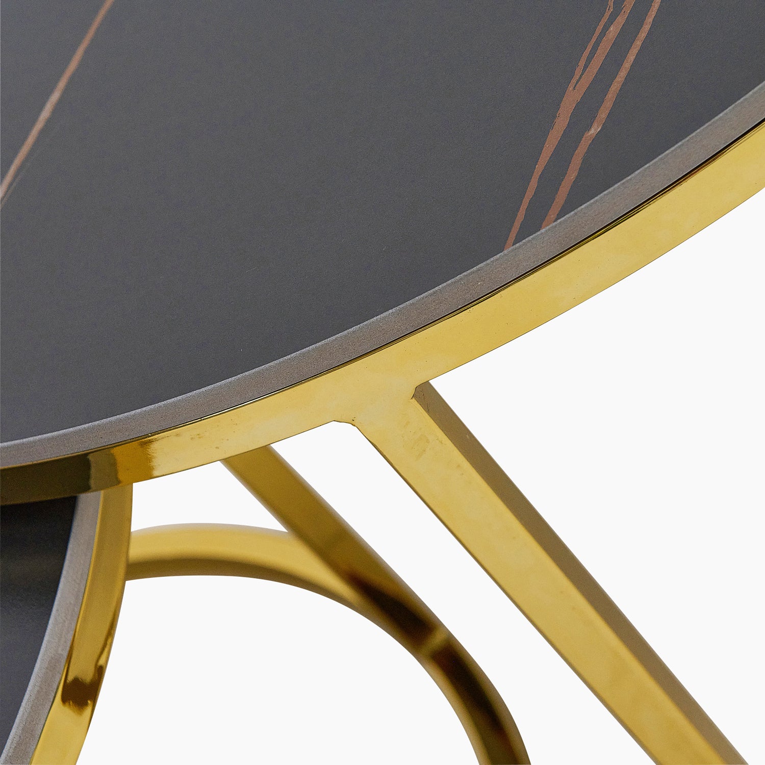 Circo Round Nest of Tables - Round Coffee Table Nest of 2 Tables Black & Gold Ceramic Top/Gold Powder Coat Legs - Image 5