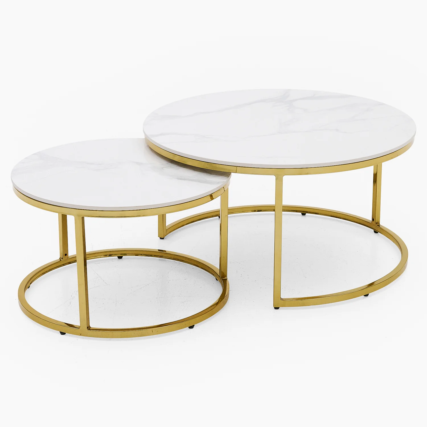 Circo Round Nest of Tables - Round Coffee Table Nest of 2 Tables White Ceramic Top/Gold Powder Coated Metal Legs - Image 2