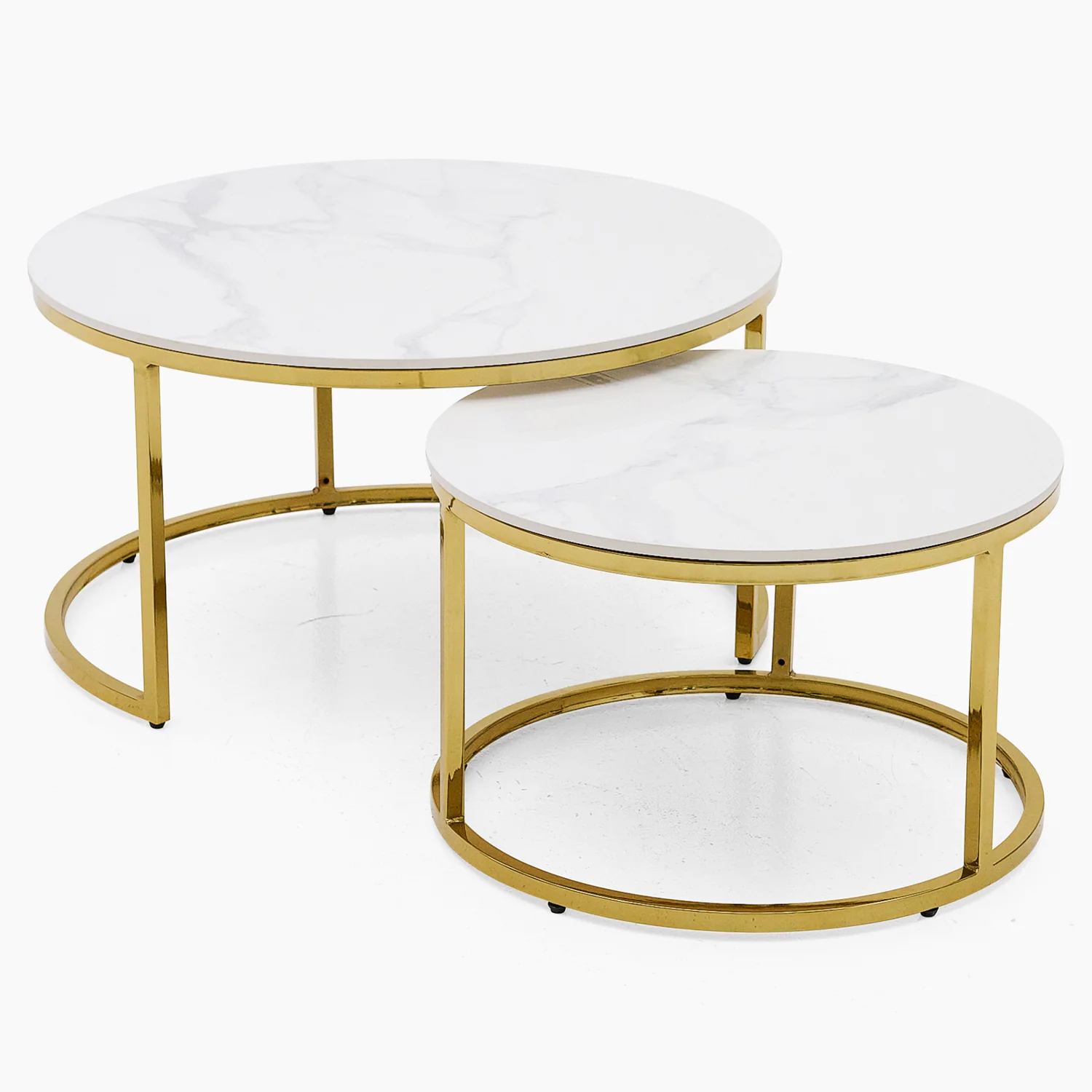 Circo Round Nest of Tables - Round Coffee Table Nest of 2 Tables White Ceramic Top/Gold Powder Coated Metal Legs - Image 3