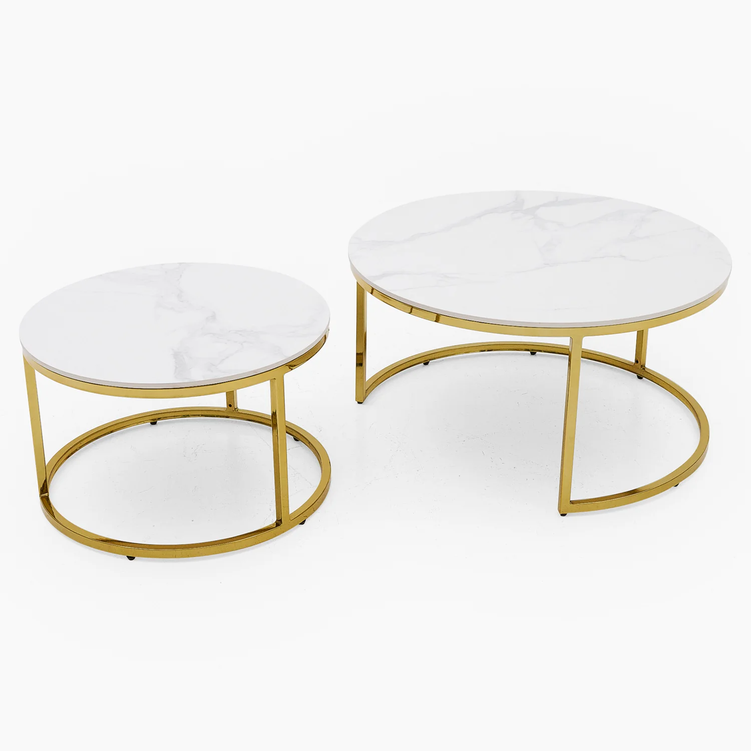 Circo Round Nest of Tables - Round Coffee Table Nest of 2 Tables White Ceramic Top/Gold Powder Coated Metal Legs - Image 4
