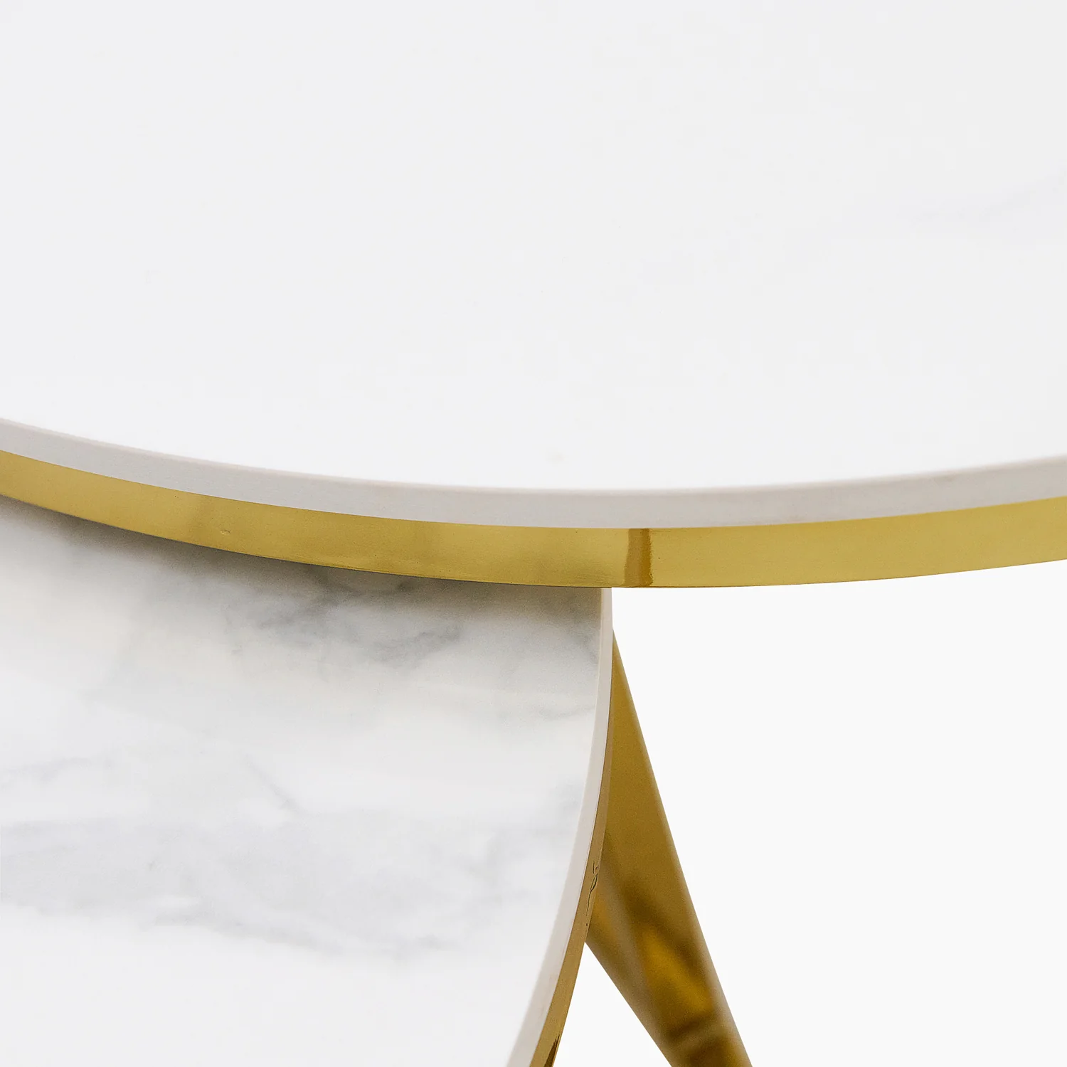 Circo Round Nest of Tables - Round Coffee Table Nest of 2 Tables White Ceramic Top/Gold Powder Coated Metal Legs - Image 5