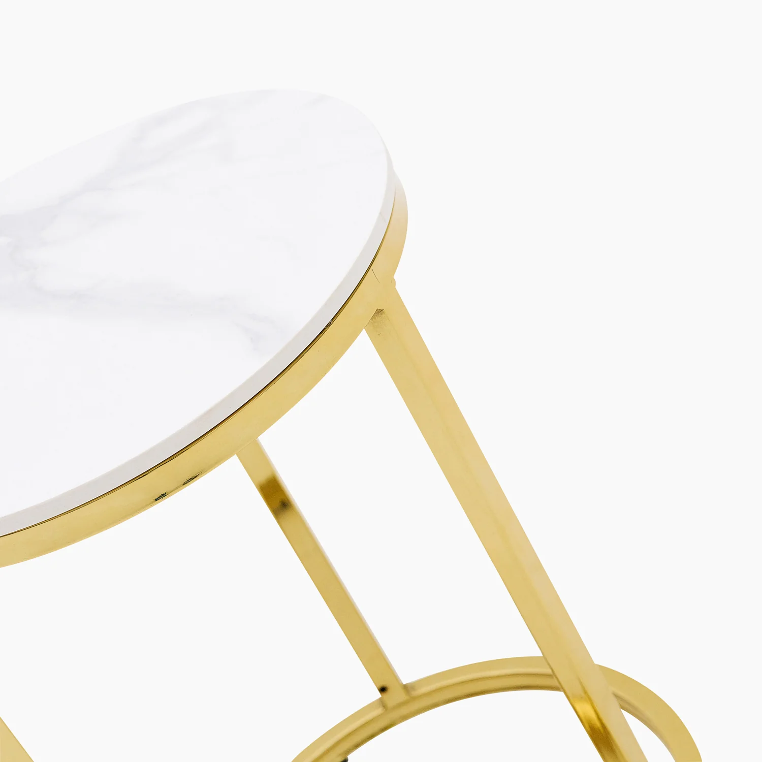 Circo Side Table - Round End Table White Ceramic Top/Gold Powder Coated Metal Legs - Image 4
