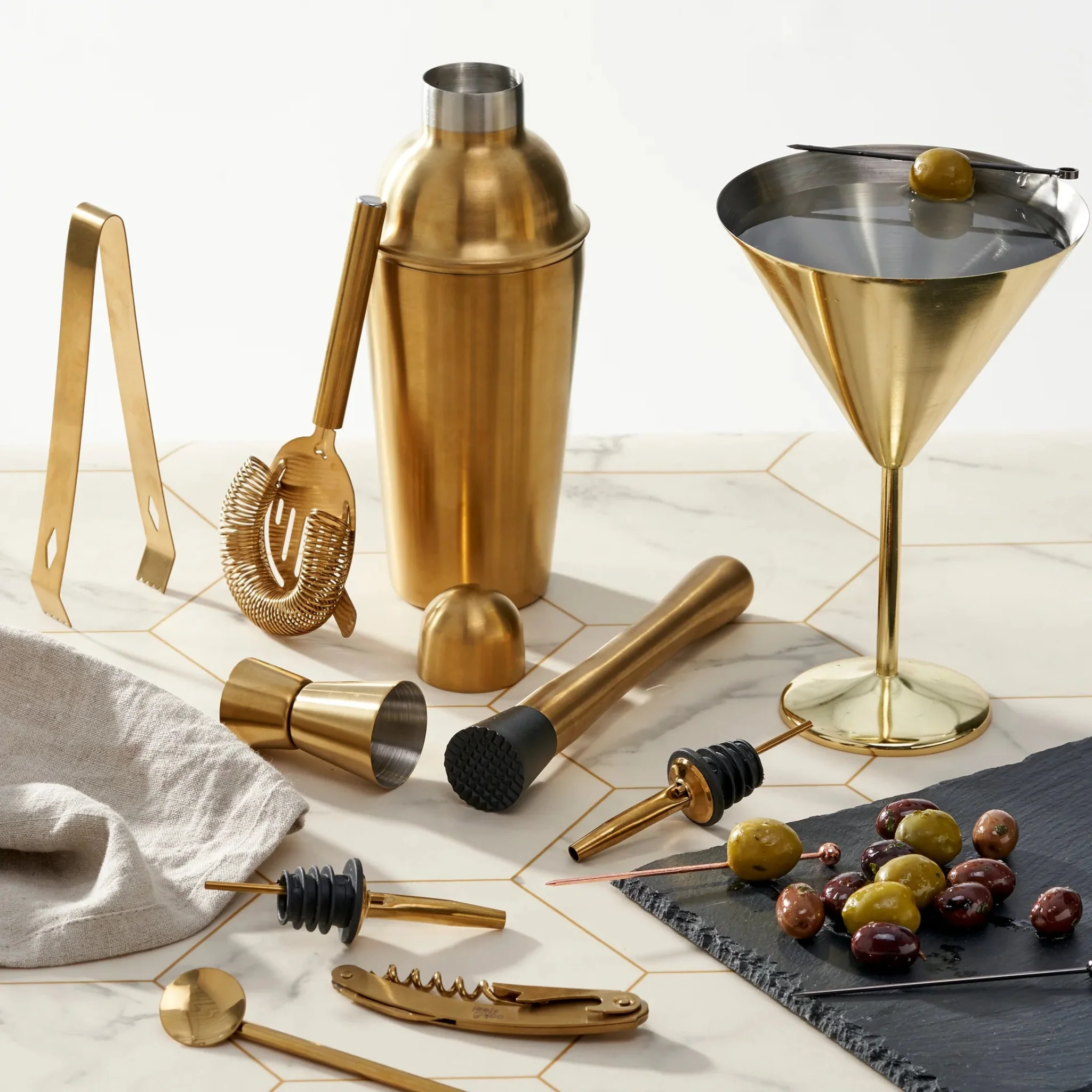 10 Piece Gold Cocktail Set - Cocktail Set Gold 10 Pce