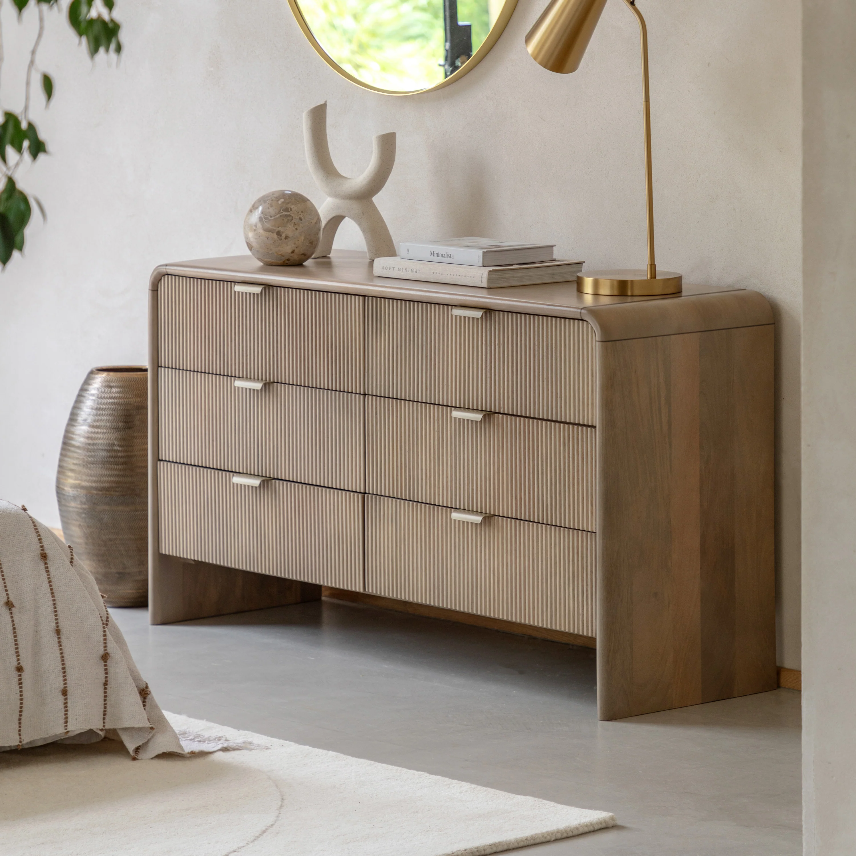 Colonna 6 Drawer Chest - 6 Drawer Chest Natural Mango Wood / Brass - Image 2