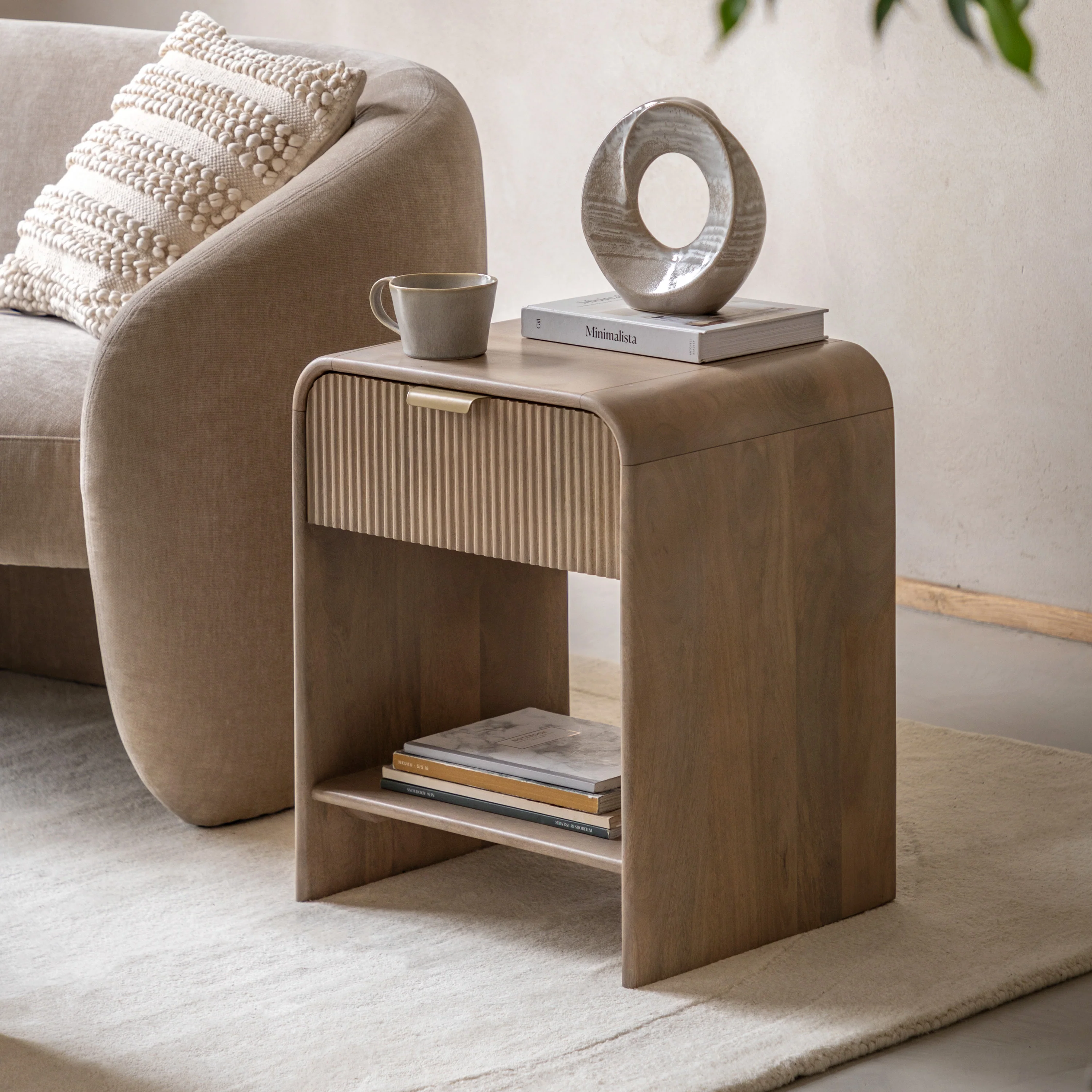 Colonna Bedside Table - 1 Drawer Bedside 45cm Natural Mango Wood / Brass - Image 2