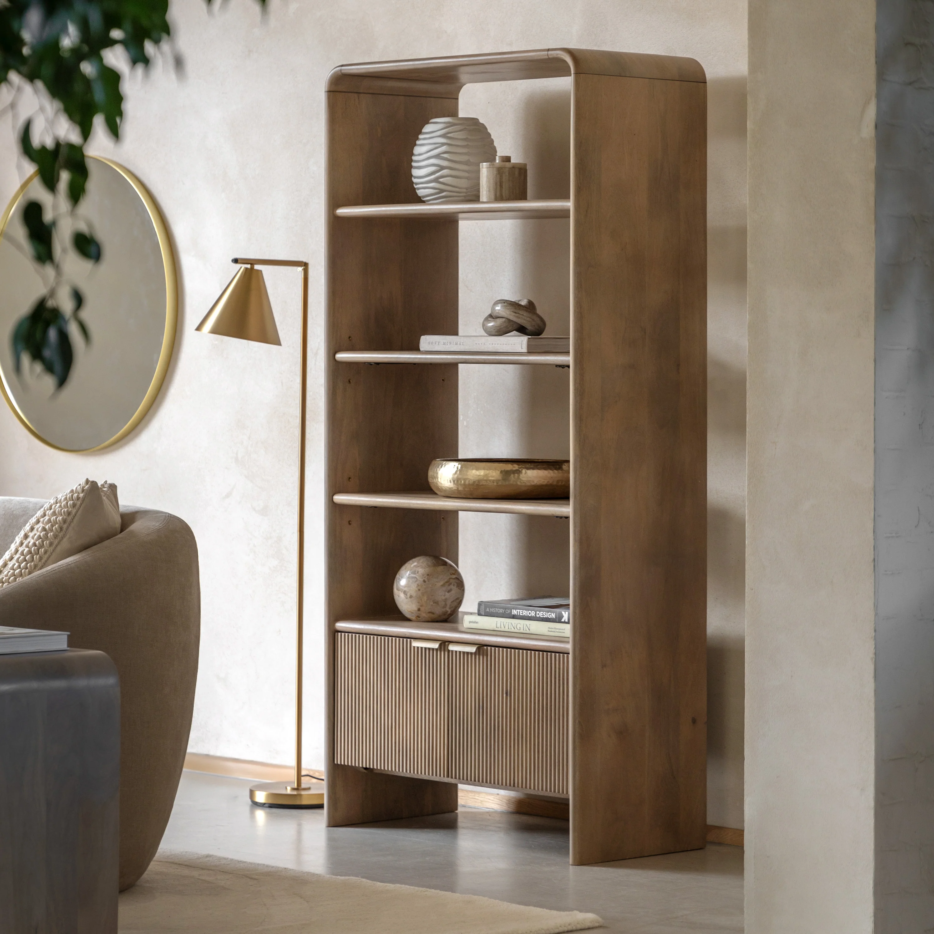 Colonna Open Display Unit - Open Display Unit Natural Mango Wood / Brass - Image 2