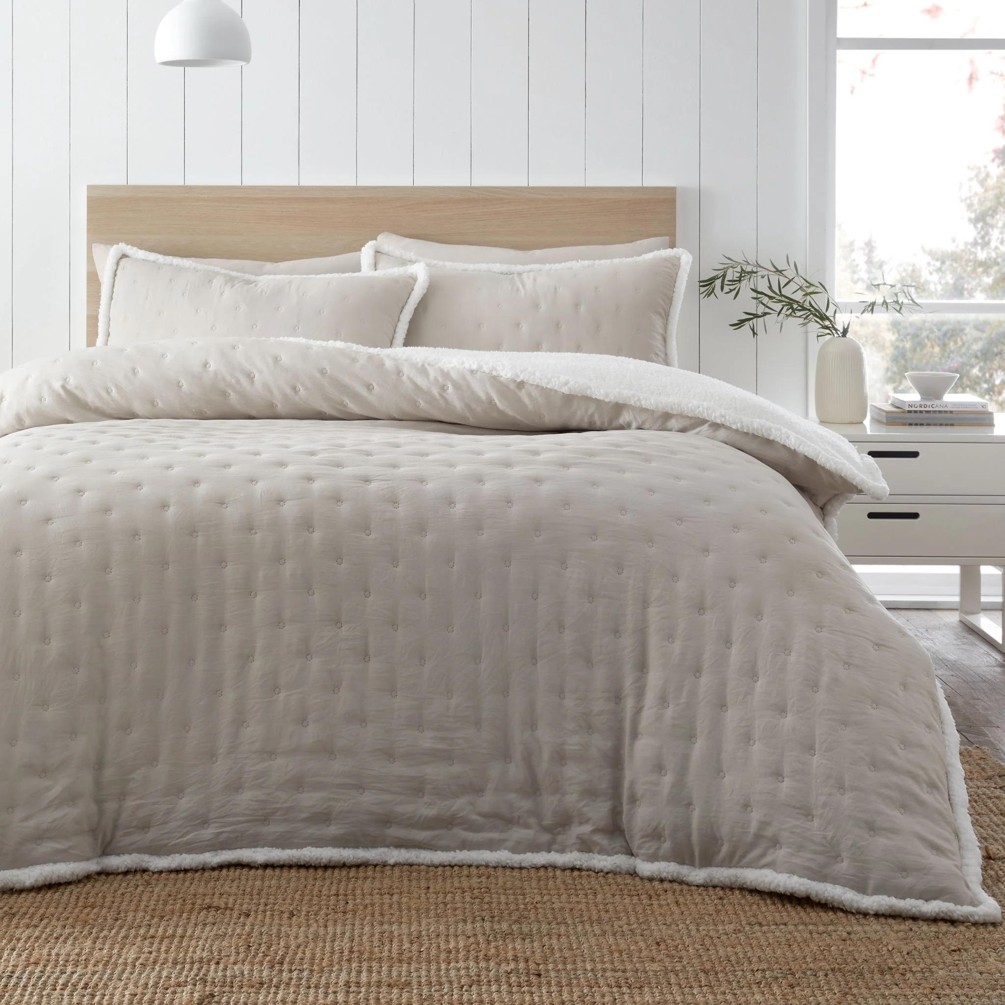 Cozy Nori Sherpa Cream Duvet Set - DISC Cosy Nori Sherpa Natural Duvet Set Double - Image 2