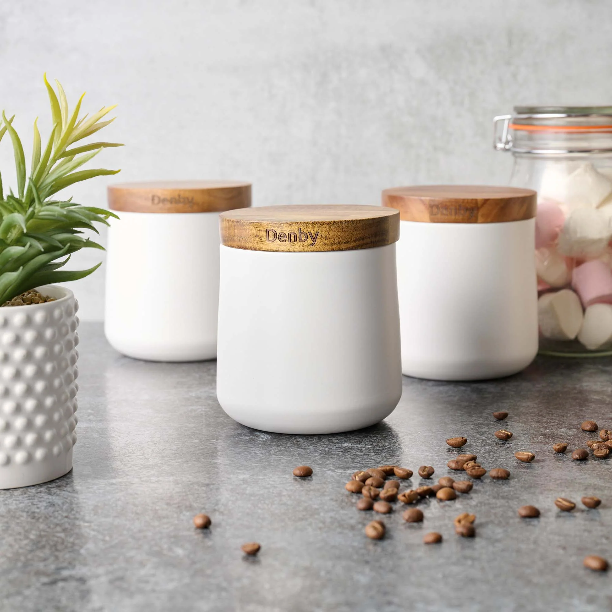 Denby Acacia Lid White Set of 3 Storage Canisters - DISC Denby Storage Canisters S/3 White