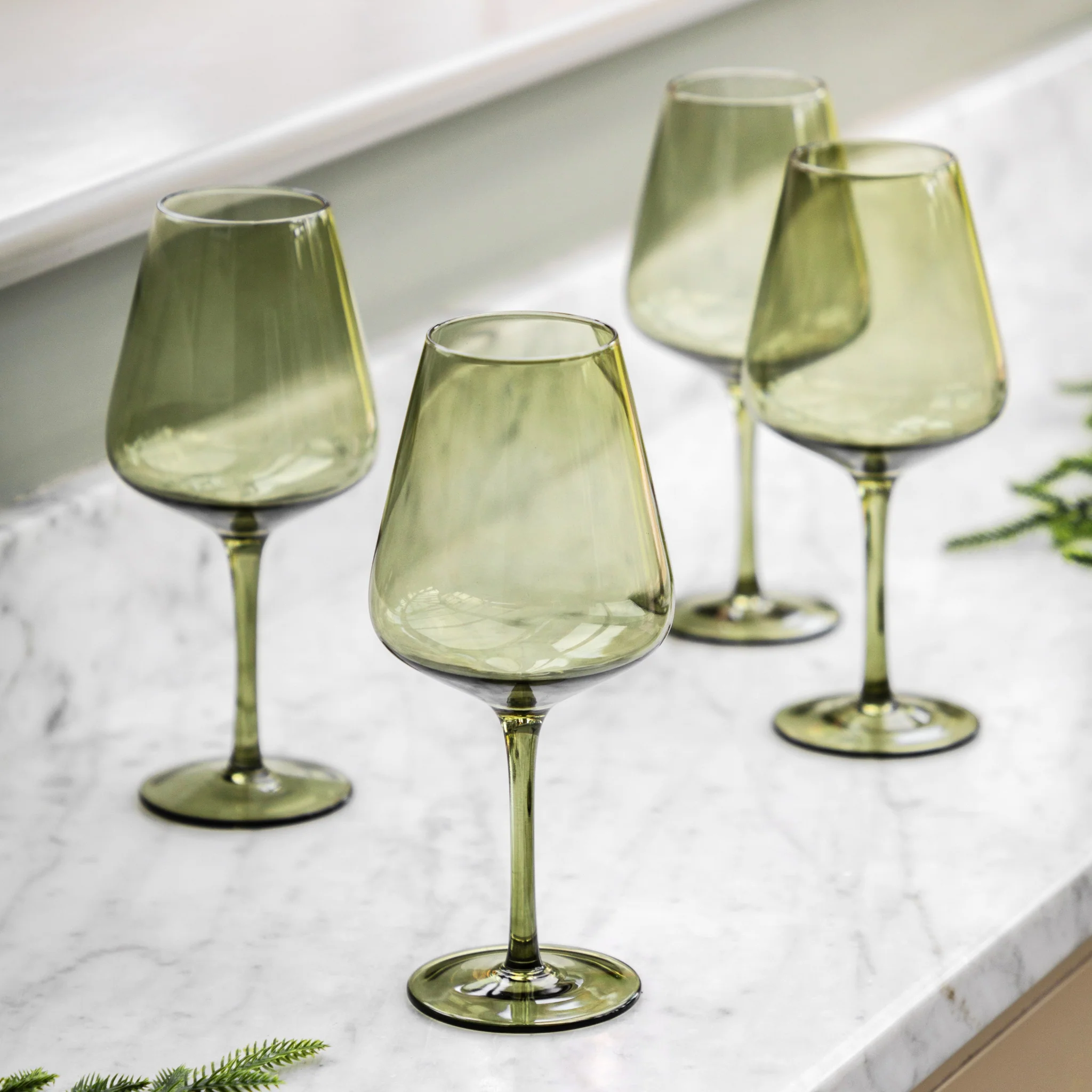 Set Of 4 Green Wine Glasses - DHD Wine Glass Smokey Green 4Pk