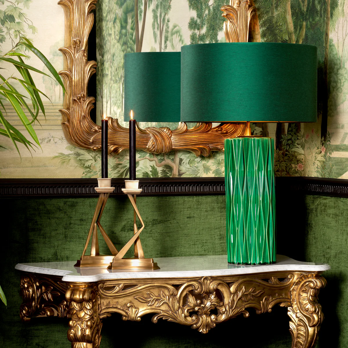 Eichholtz Amarello Table Lamp Crackled Green Ceramic Antique Brass Finish - Table Lamp Amarello - Image 2