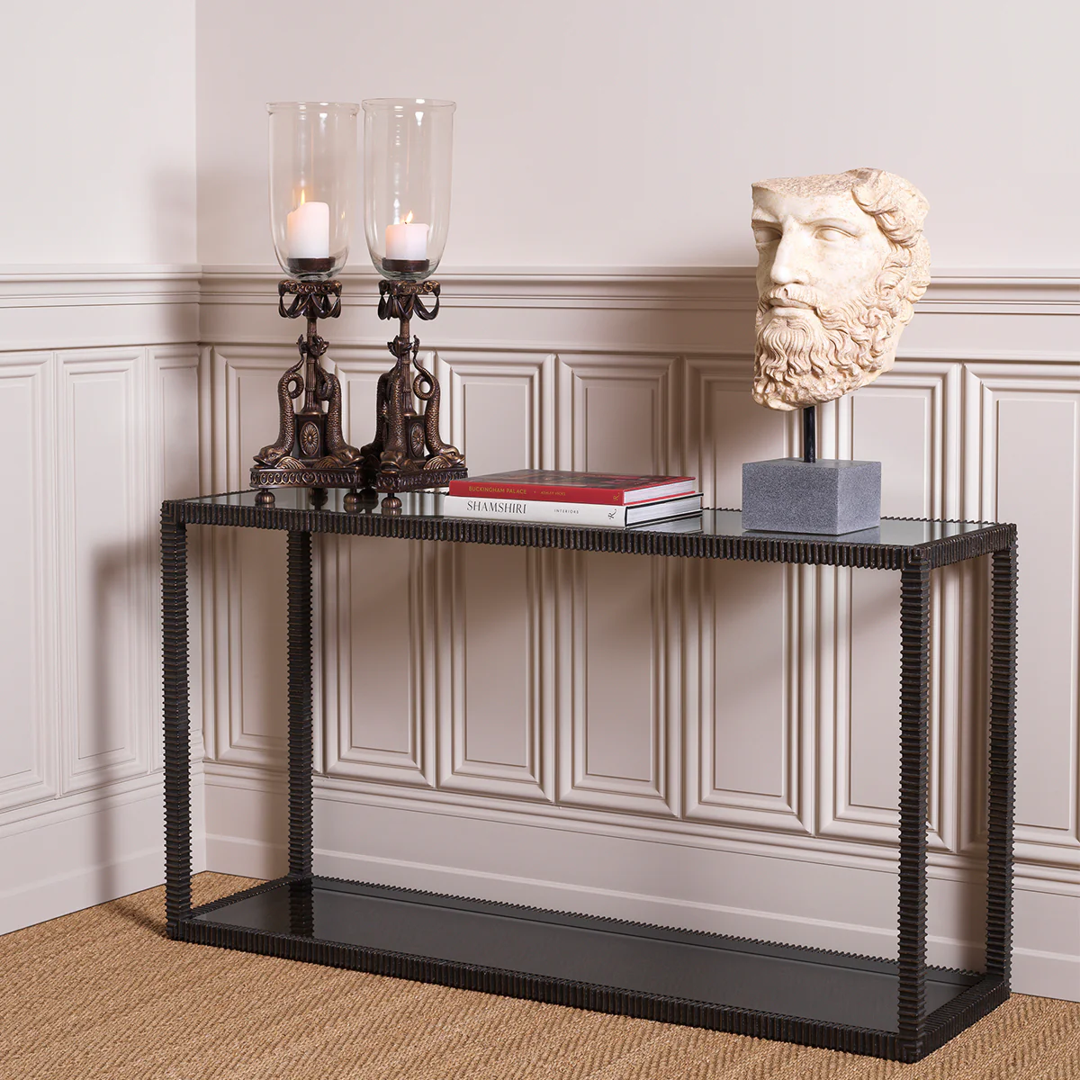 Eichholtz Bethesda Console Table Bronze Highlight Finish Clear Glass and Smoke Glass - Console Table Bronze Highlight Finish - Image 2