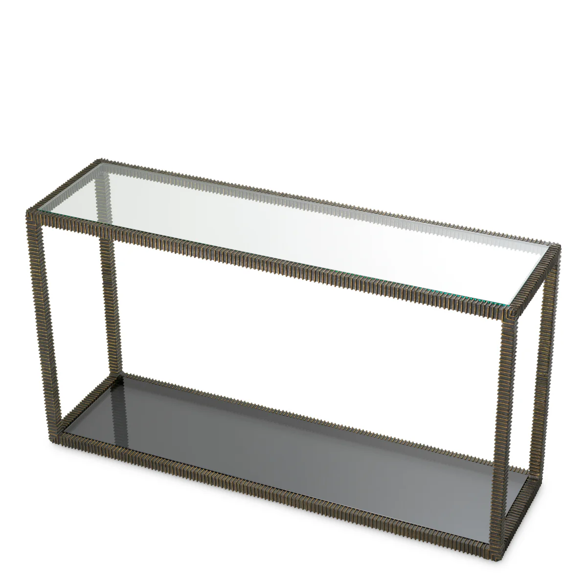 Eichholtz Bethesda Console Table Bronze Highlight Finish Clear Glass and Smoke Glass - Console Table Bronze Highlight Finish - Image 3